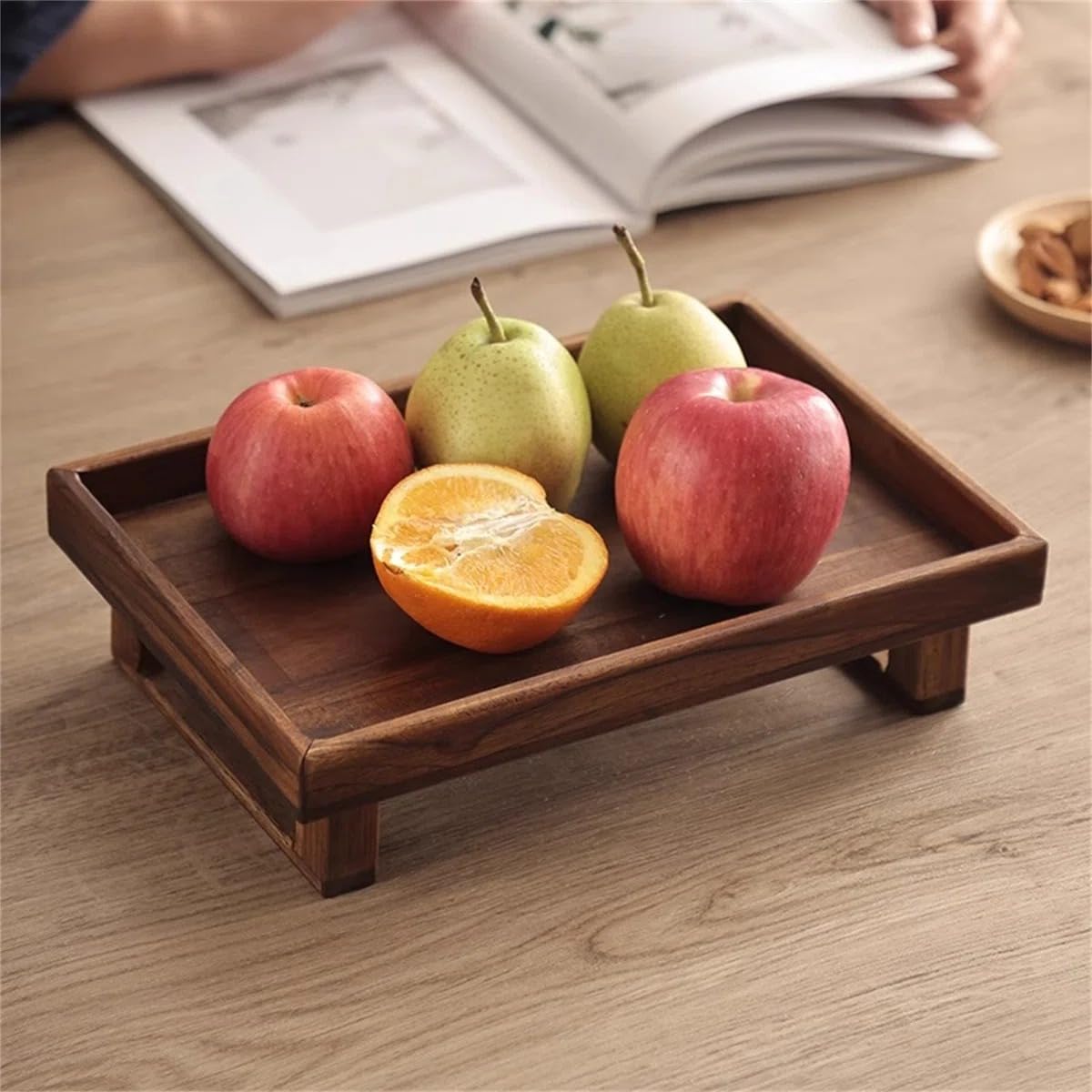 WOOD ART STORE Wooden Brown Fruit Tray | Rustic Tray for Friut Display, Serving, Decoration, Storage Home Decor (Pack of 1) 1