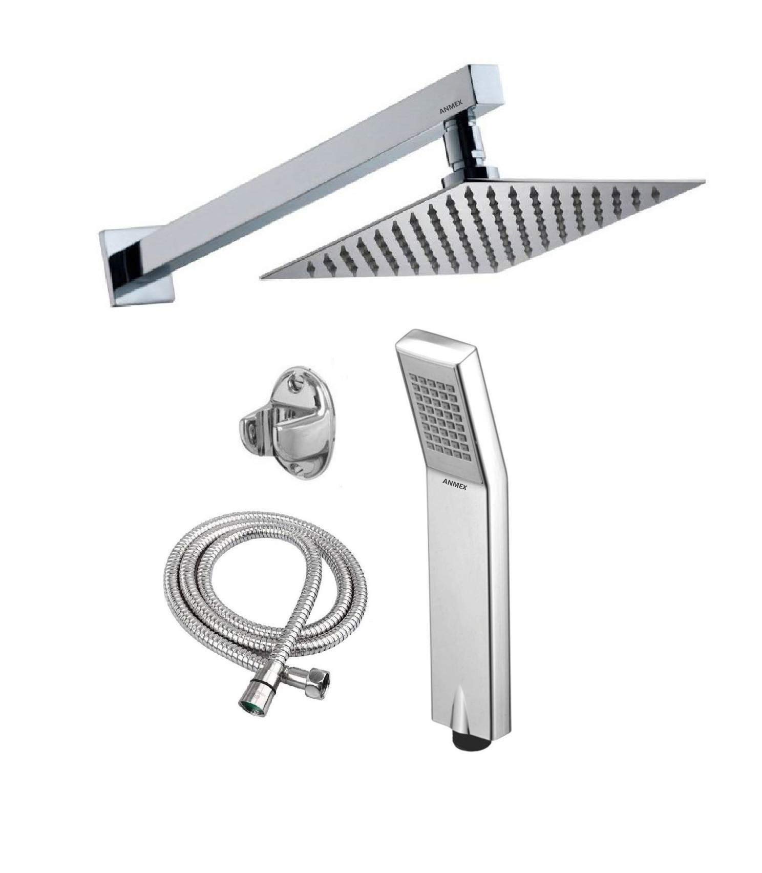 ANMEX® 8X8 UltraSlim Stailness Steel Rain Shower Head with 15inch Arm Plus Arc Hand Rain Shower with 1.5mtr SS Tube and Wall Hook (Silver, Chrome Finish) (B07QXDKWM3) Amazon Price History, Amazon Price Tracker