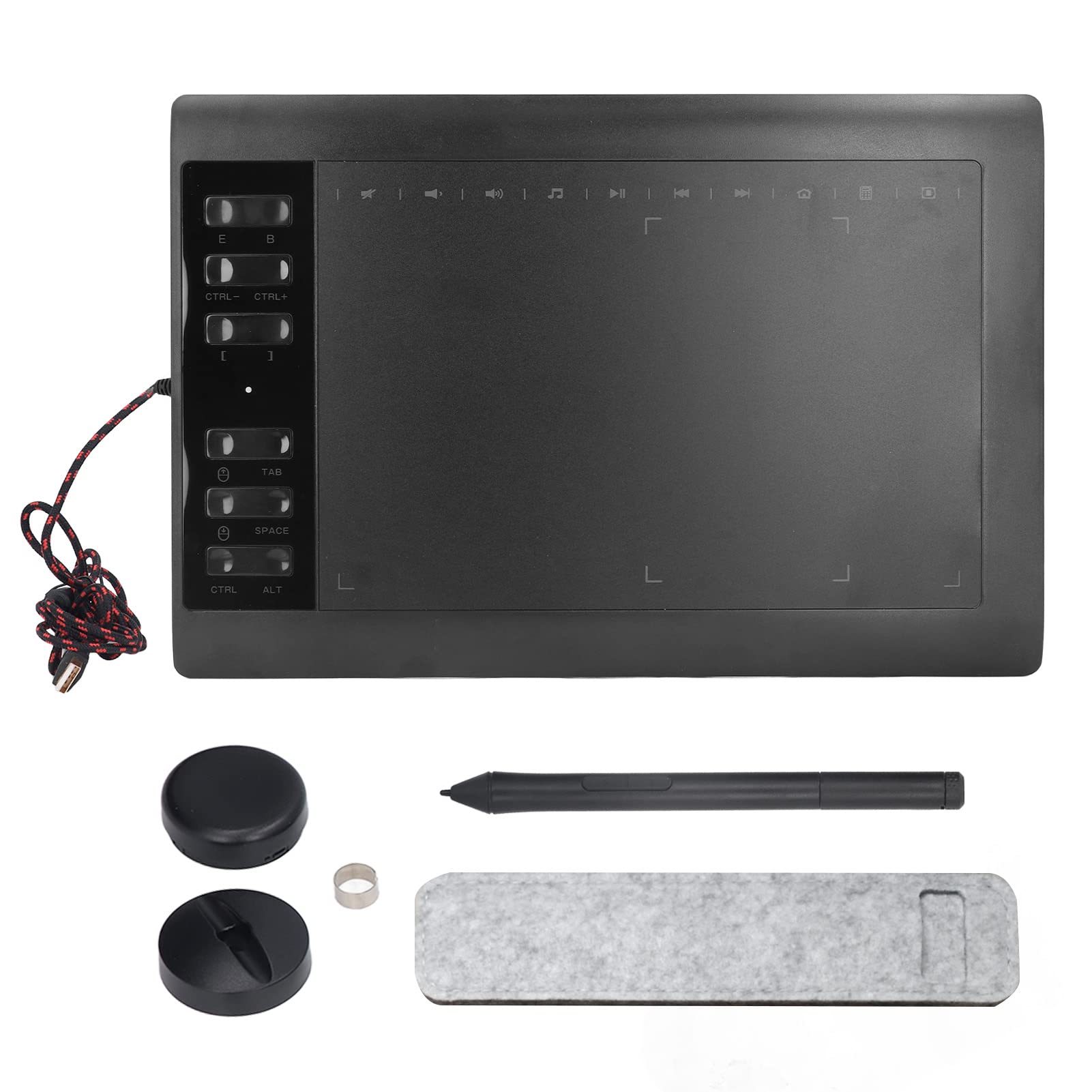 Tableta Gráfica de Dibujo, 10x6 Pulgadas, 12 Teclas de Acceso Directo Físico, Tableta Gráfica de Interfaz USB de 8192 Niveles para Pintura, Diseño, Boceto de Creación de Arte(Negro)