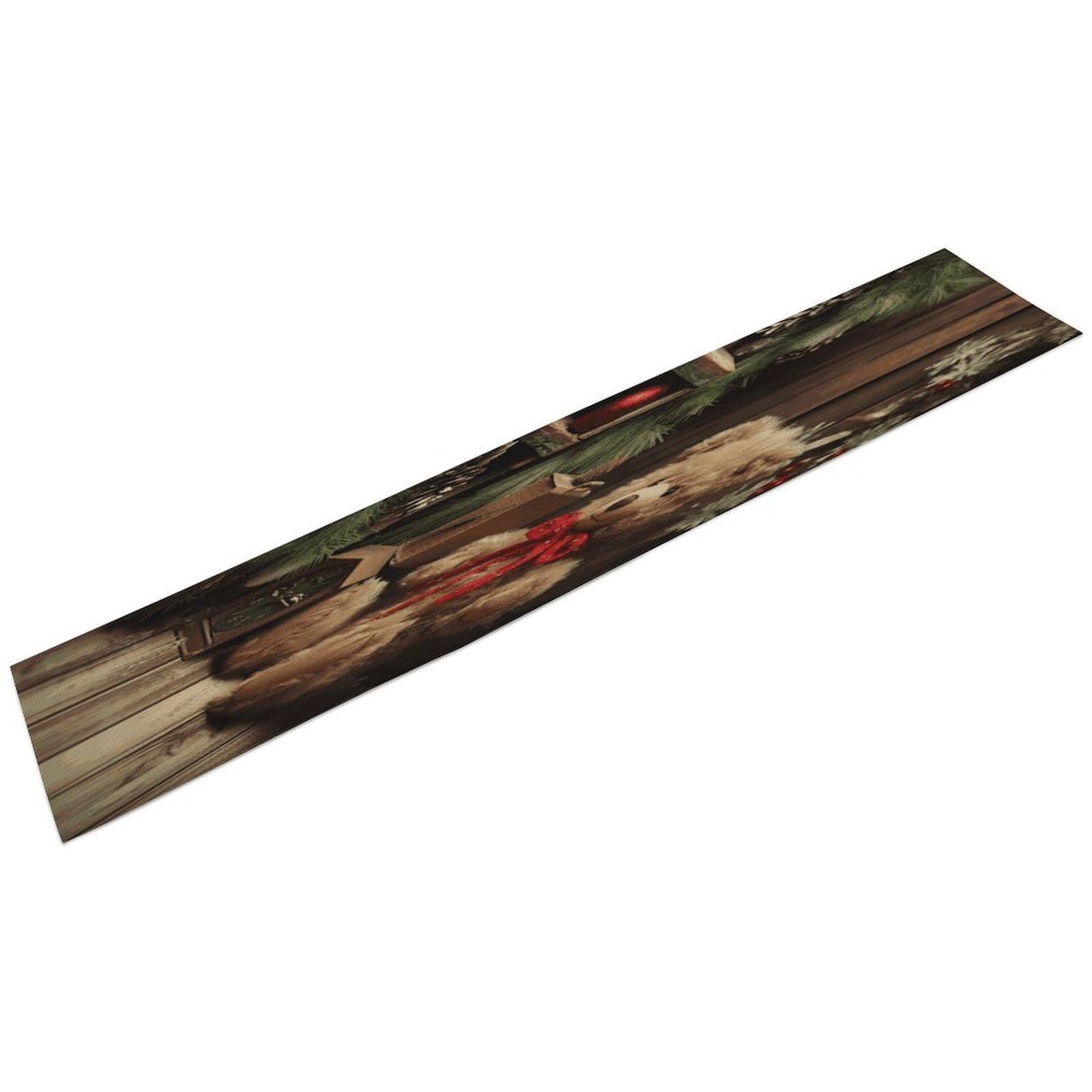 Xmas Tree Branch Bear Doll Table Runner Kitchen Dining Decoration Tablemat Fashion Linen Tables Runner Farmhouse Style Tables Runners for Home Party Indoor Table Runnes 13.4x72.4 Inch