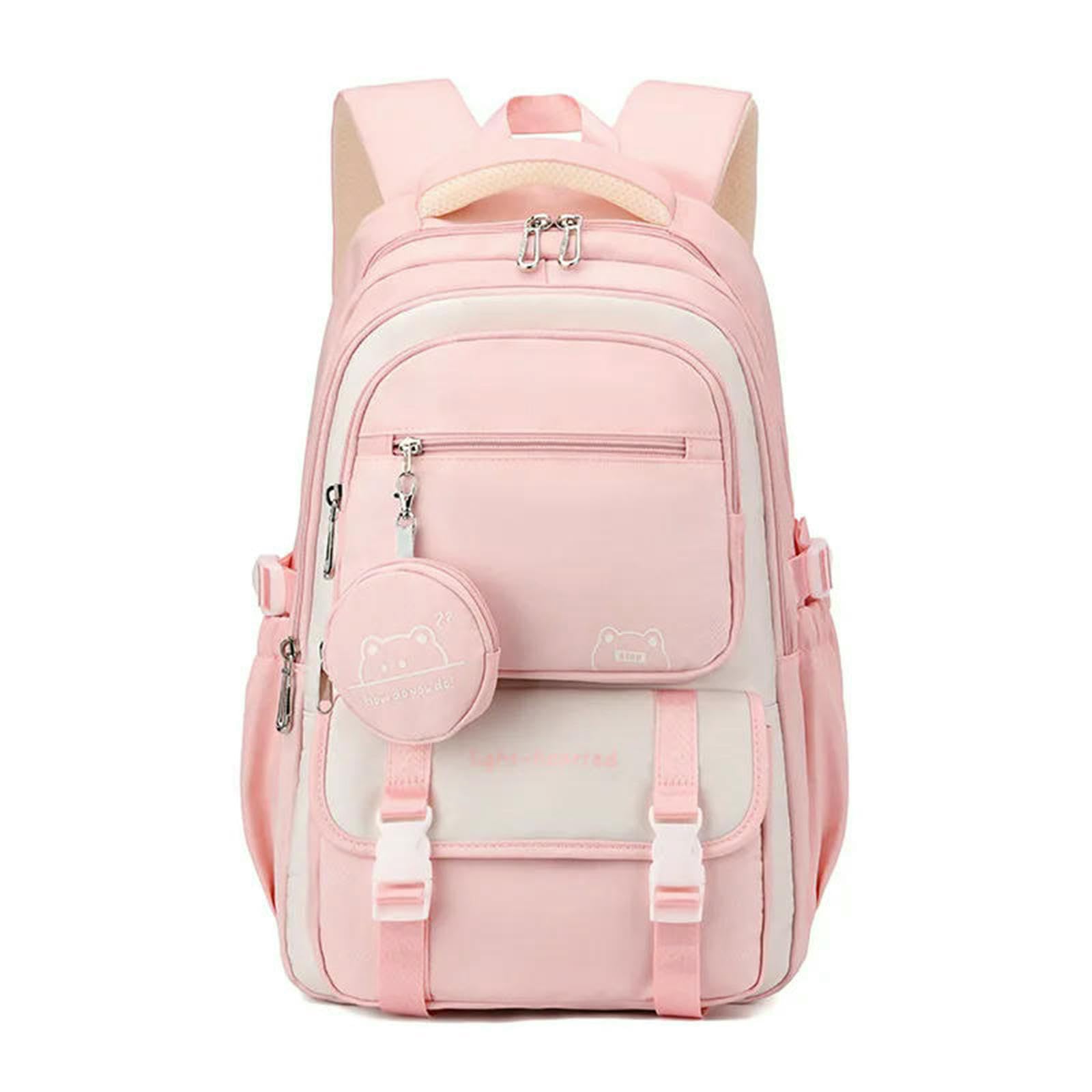 WISEHUBY Backpack For Teenagers Girls Student Backpack Printed Children Waterproof School Bag Shoulder Bag-Pink