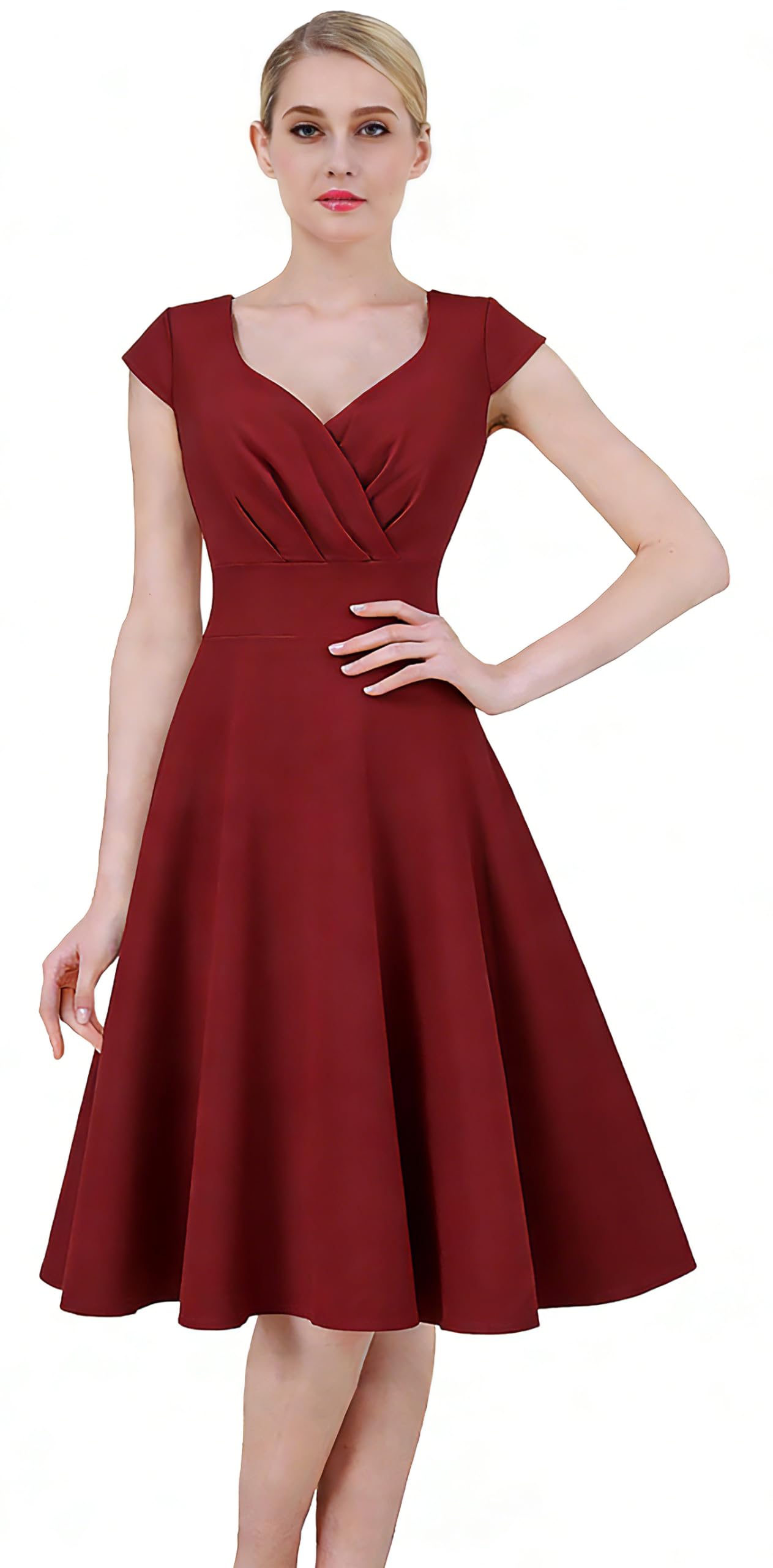 Flosros Cocktailkleid Damen Elegant Festlich Abendkleid Damen A-Line Vintage Abendkleider V-Ausschnitt Kleid Hochzeitsgast Konfirmationskleider