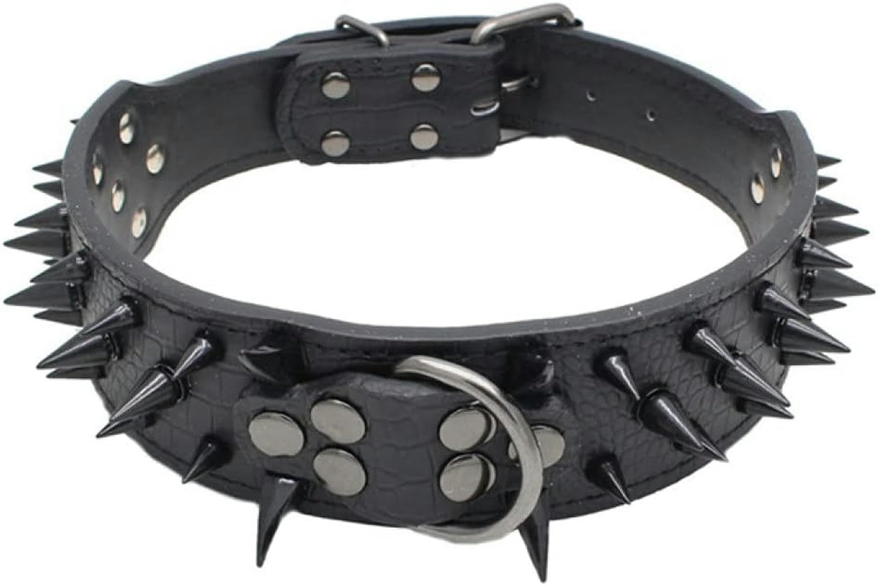 Collier pour Chien clouté en Cuir PU réglable pour la Marche et la Course à Pied, Confortable et Doux, Noir, S 56 x 5 cm