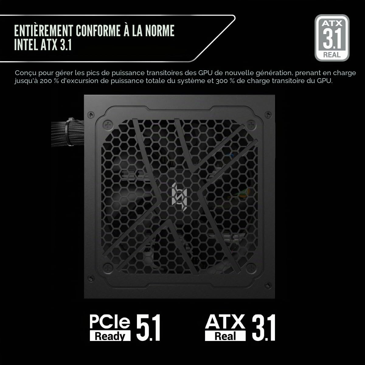 GAMEMAX Max P750B Alimentation 750W, certifiée 80 Plus Bronze, Non modulaire, ATX 3.1, entrée CA 200-240V, Conforme UE 230V, sans RGB, conçue pour boîtiers PC et séries RTX 40/50