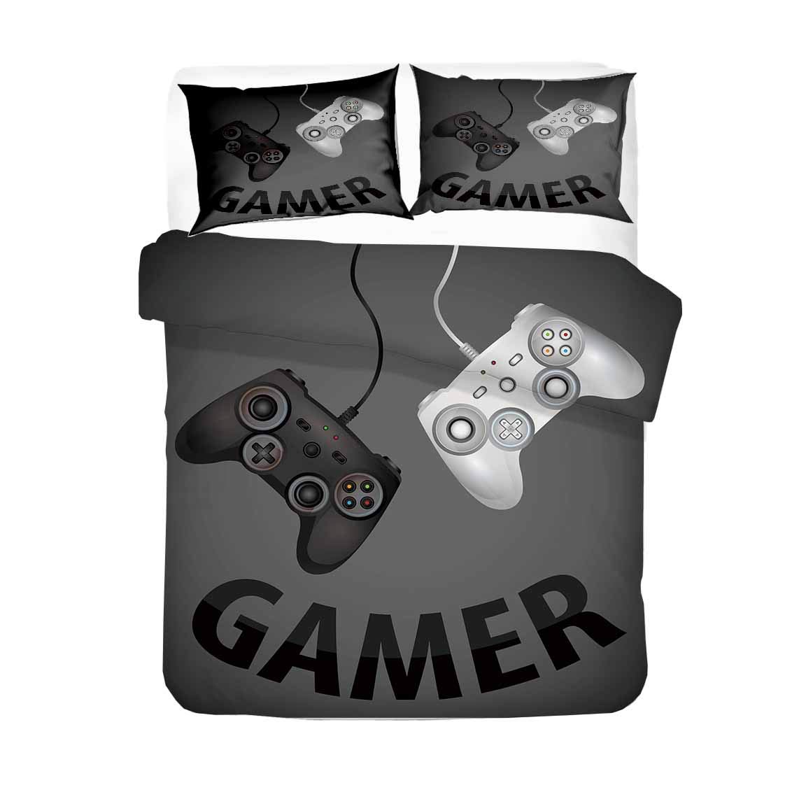 ANHOPE Set Copripiumino Gamer Singolo - 3 Pezzi Con Federe - Morbido Microfibra Con Motivo Controller Videogiochi - Nero E Rosso - 5