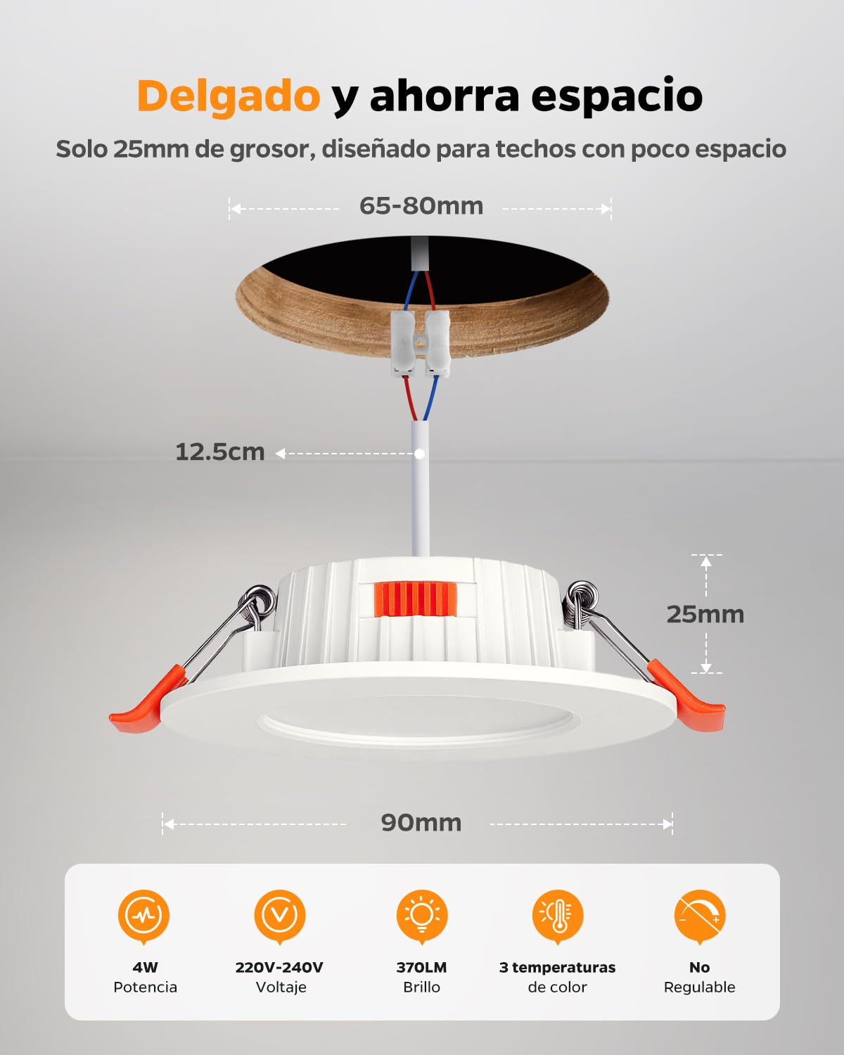 Downlight LED Techo Empotrable, 4W Ojos de Buey Led para Techo Blanco Cálido Blanco Natural Blanco Frio, Focos LED Interior Agujero 65-80mm, Foco Empotrable IP44 para Baño Salón, Pack de 12
