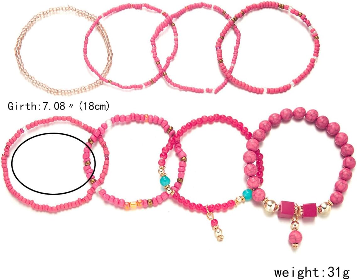8Pcs Bohemian Stackable Beaded Bracelets Set for Women,Handmade Layered Strand Bead Bracelets, Boho Crystal Elastic Stretch Bracelets for Women - Image 6