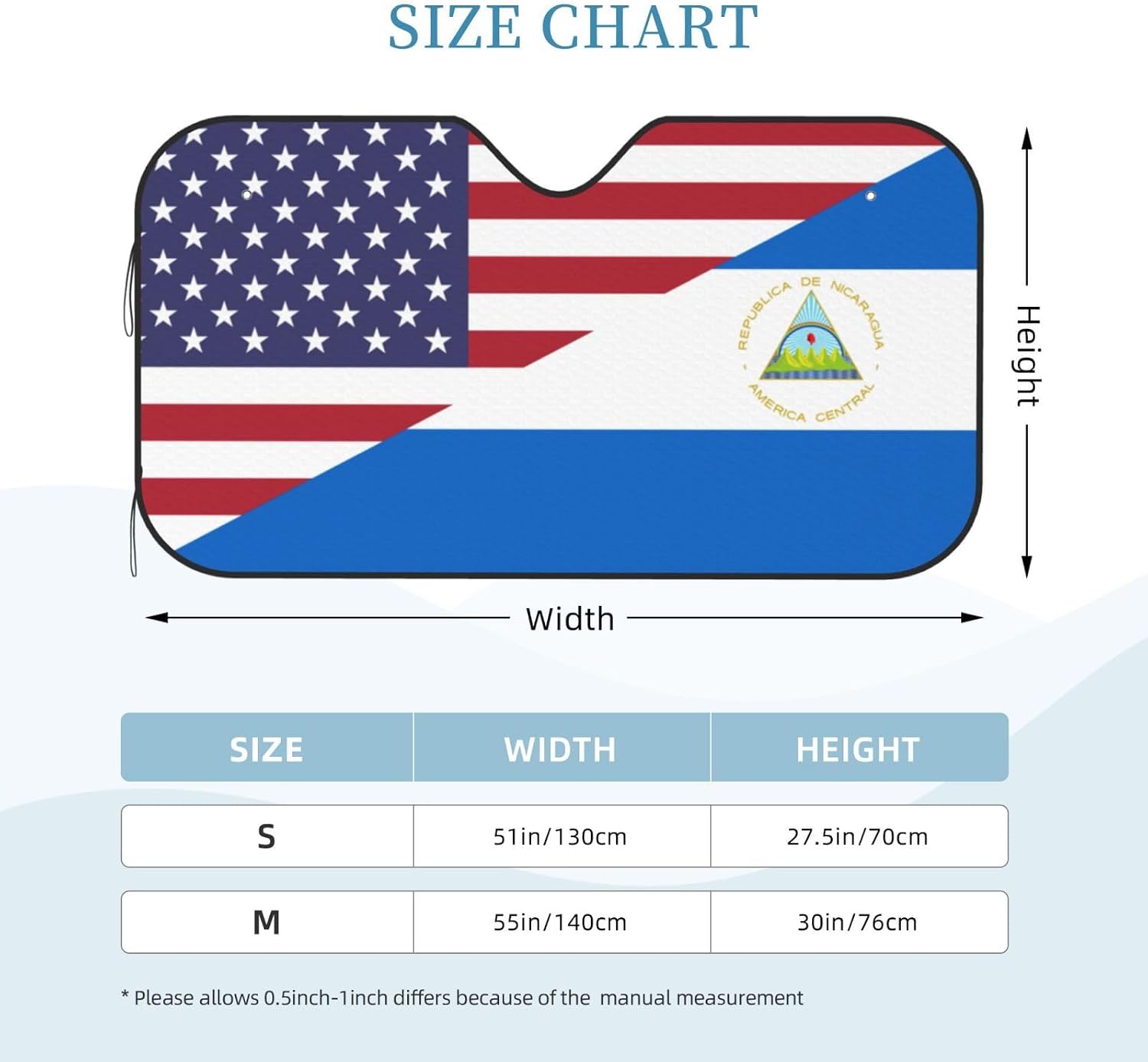 America Nicaragua Friendship Flag Foldable Car Windshield Sunshade Blocks Heat and Sun Glare Uv Rays