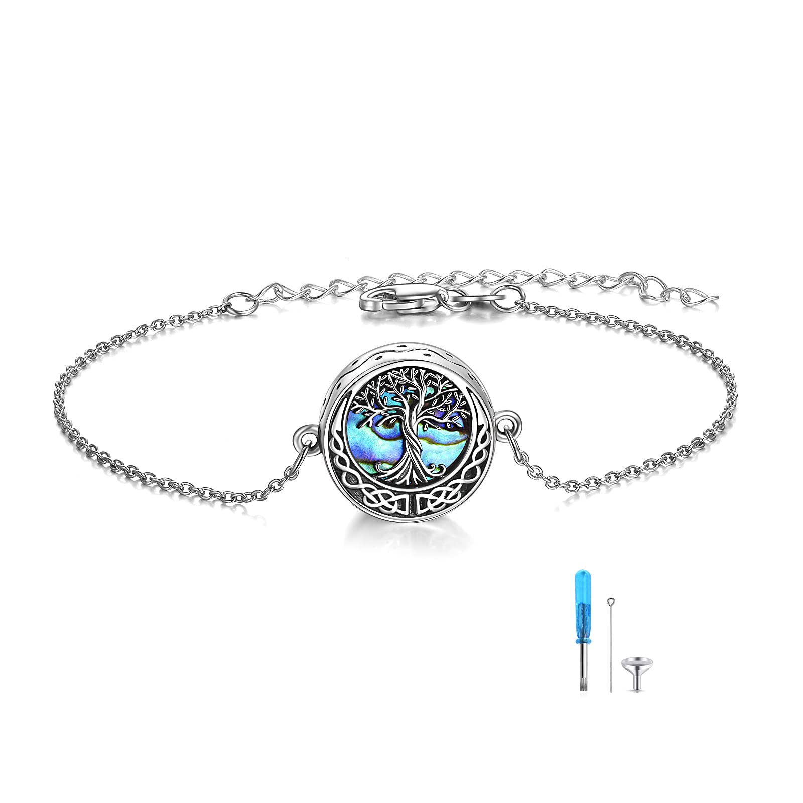 Baum des Lebens/Sonnenblume Urne Armband für Asche 925 Sterling Silber Abalone Muschel Baum des Lebens Einäscherung Andenken Anhänger Medaillon Armband für Frauen