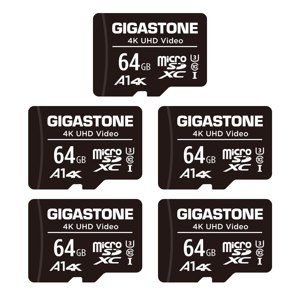 Gigastone 64Gb Micro Sd Card 5 Pack, 4K Uhd Video, Surveillance Security Cam Action Camera Drone Professional, 90Mb/S Micro Sdxc Uhs-I A1 Class 10, With Adapter