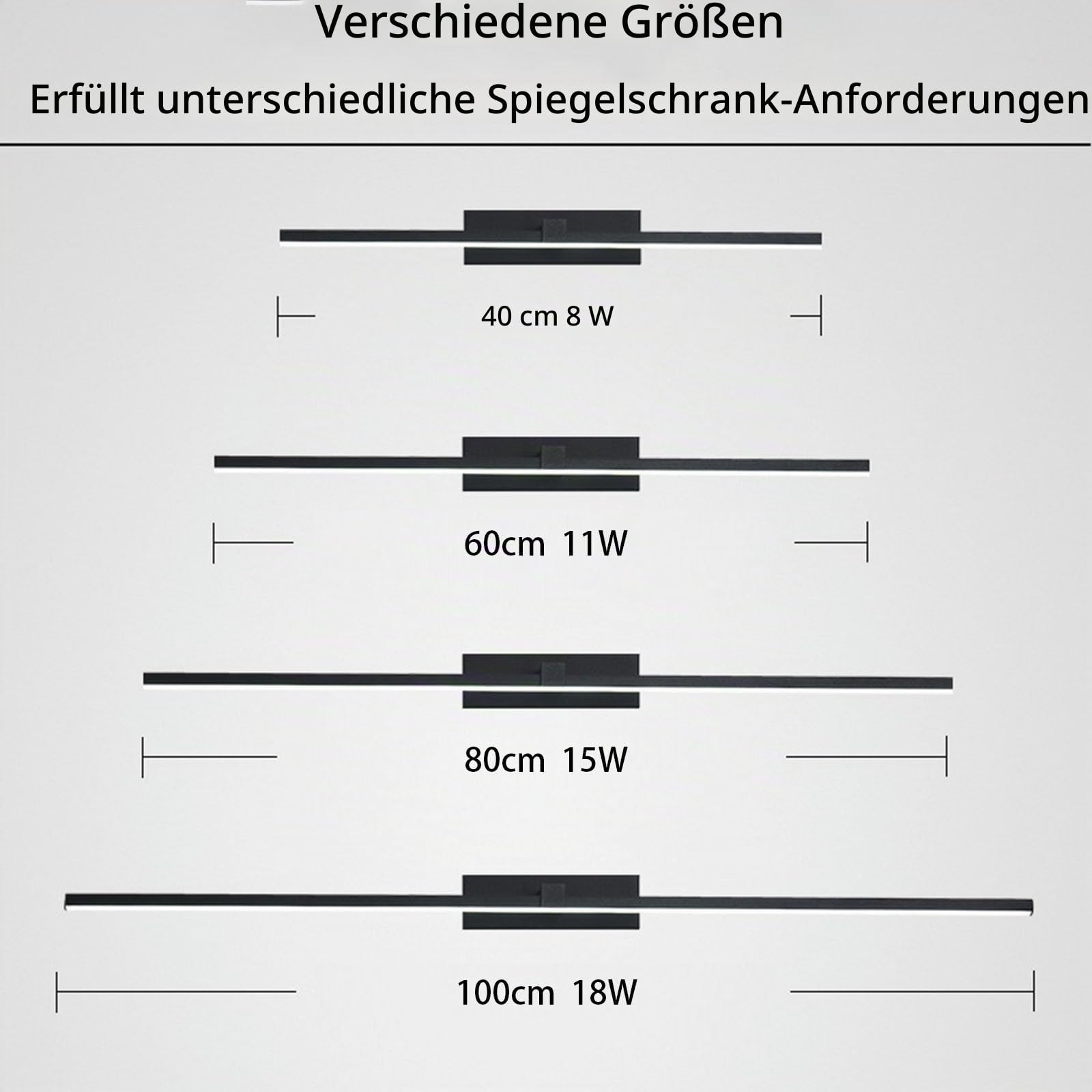 Innen Spiegellampen für Das Bad Wasserdicht Wandbeleuchtung Metall Moderne LED Wandleuchte Rechteck Aluminium Hintergrund Wandlampe FüR Schrank Badezimmer Leseleuchte (Schwarz + Warmes Licht,100cm)