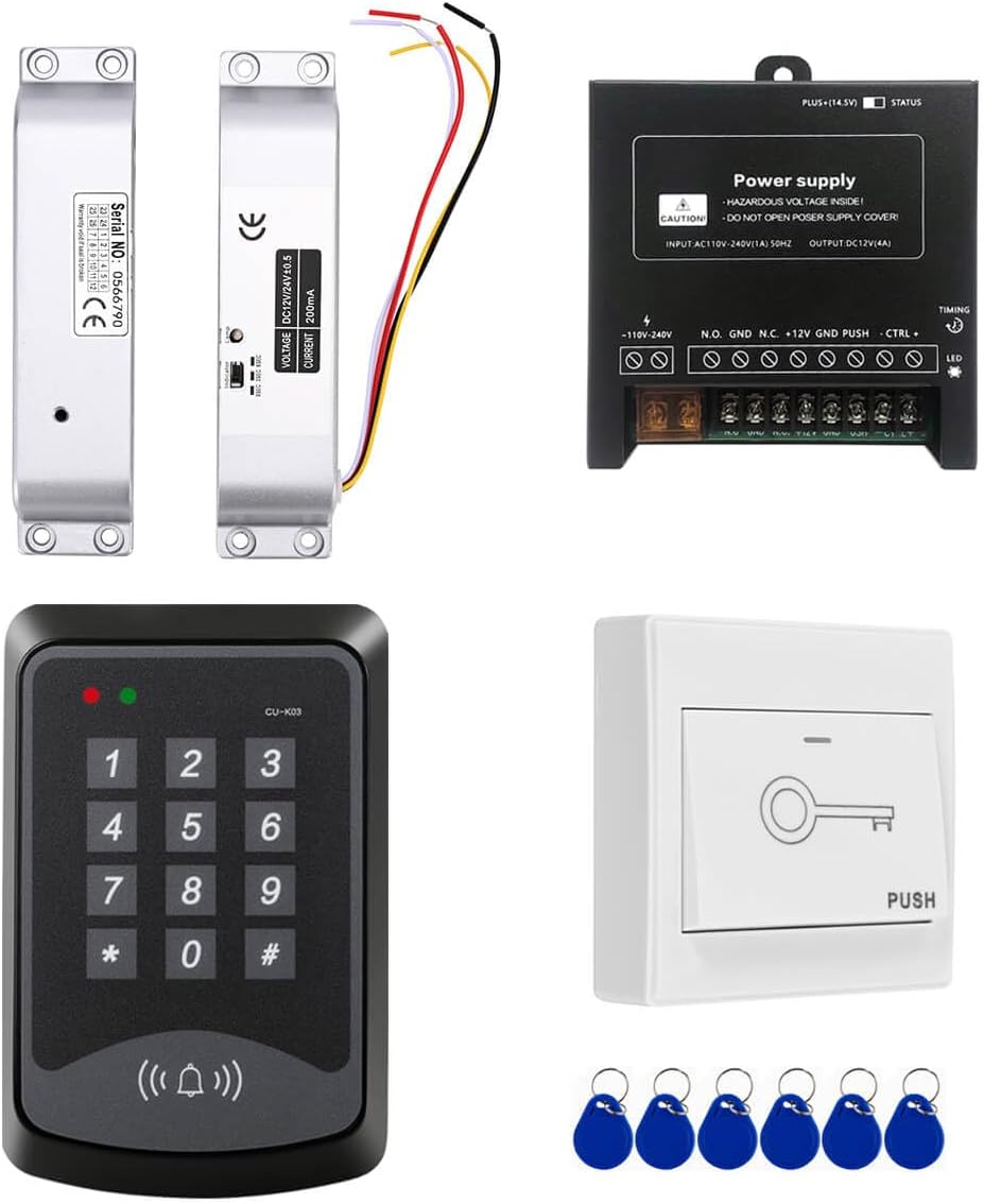Door Access Control System RFID Keypad Fail Safe Electric Drop Bolt Lock Kit with Exit Button