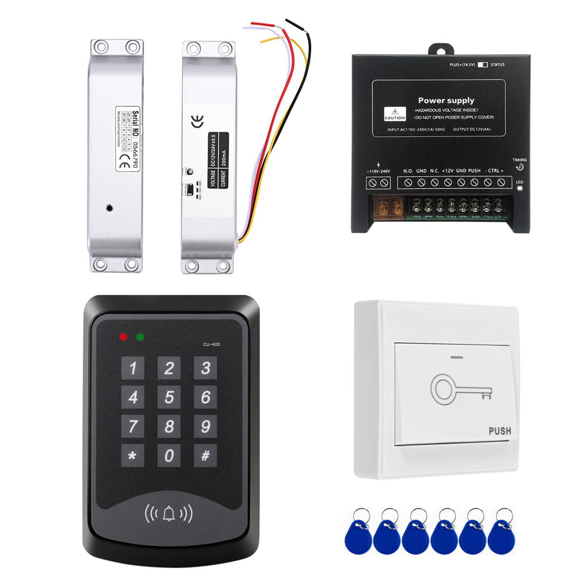 Door Access Control System RFID Keypad Fail Safe Electric Drop Bolt Lock Kit with Exit Button