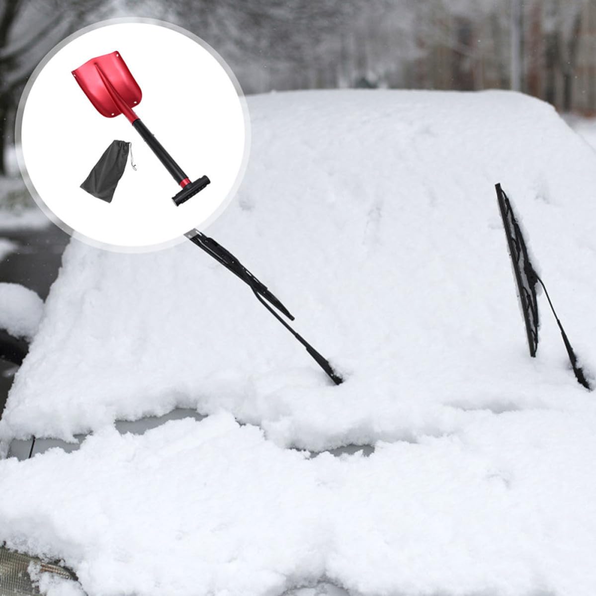 iplusmile Pala da Neve per Veicoli in Lega di Alluminio Design Staccabile, Paletta Ghiaccio Rossa per Rimozione Neve e Ghiaccio Durante la Stagione Fredda