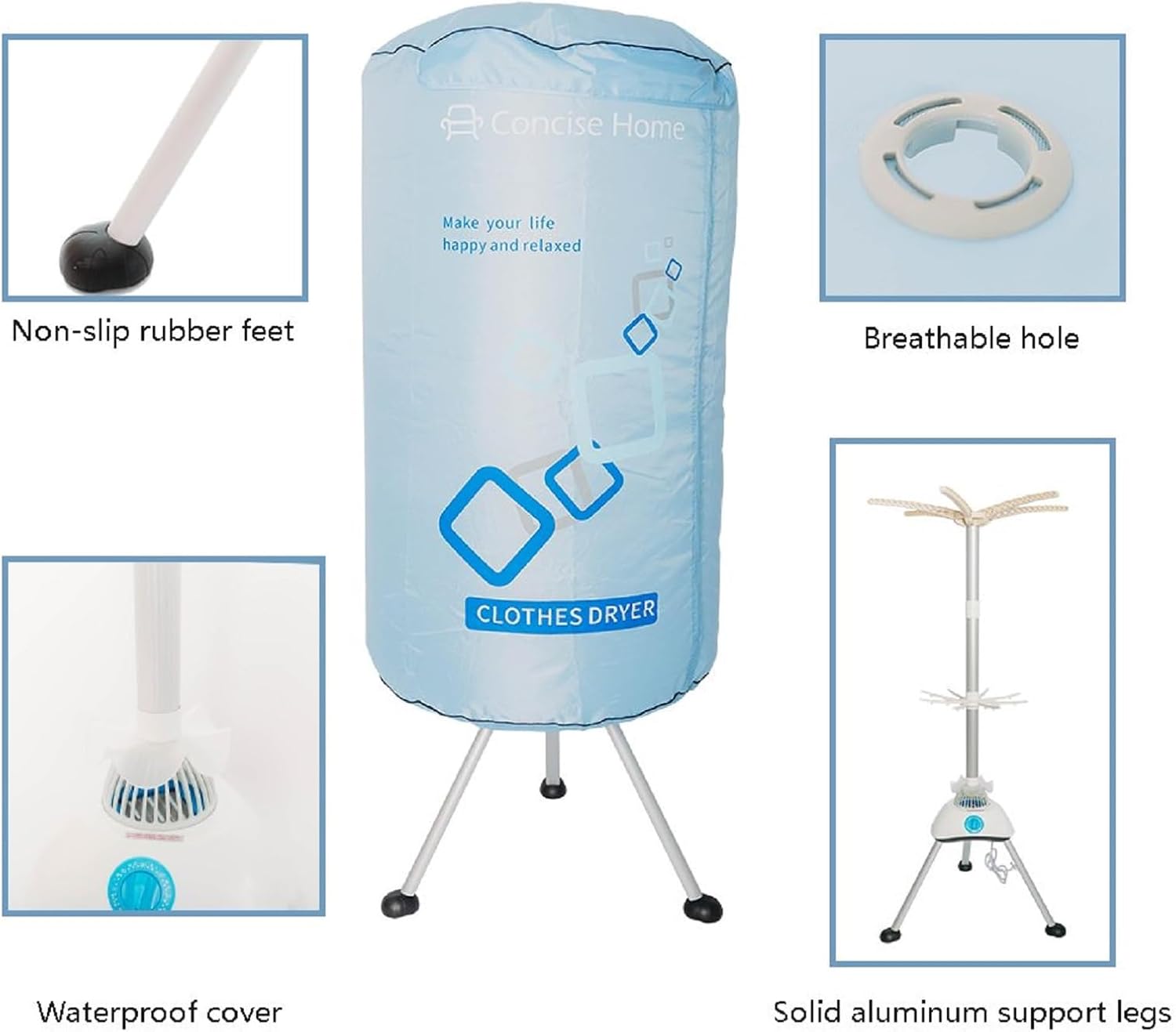 Detailed features of the Concise Home Portable Electric Clothes Dryer
