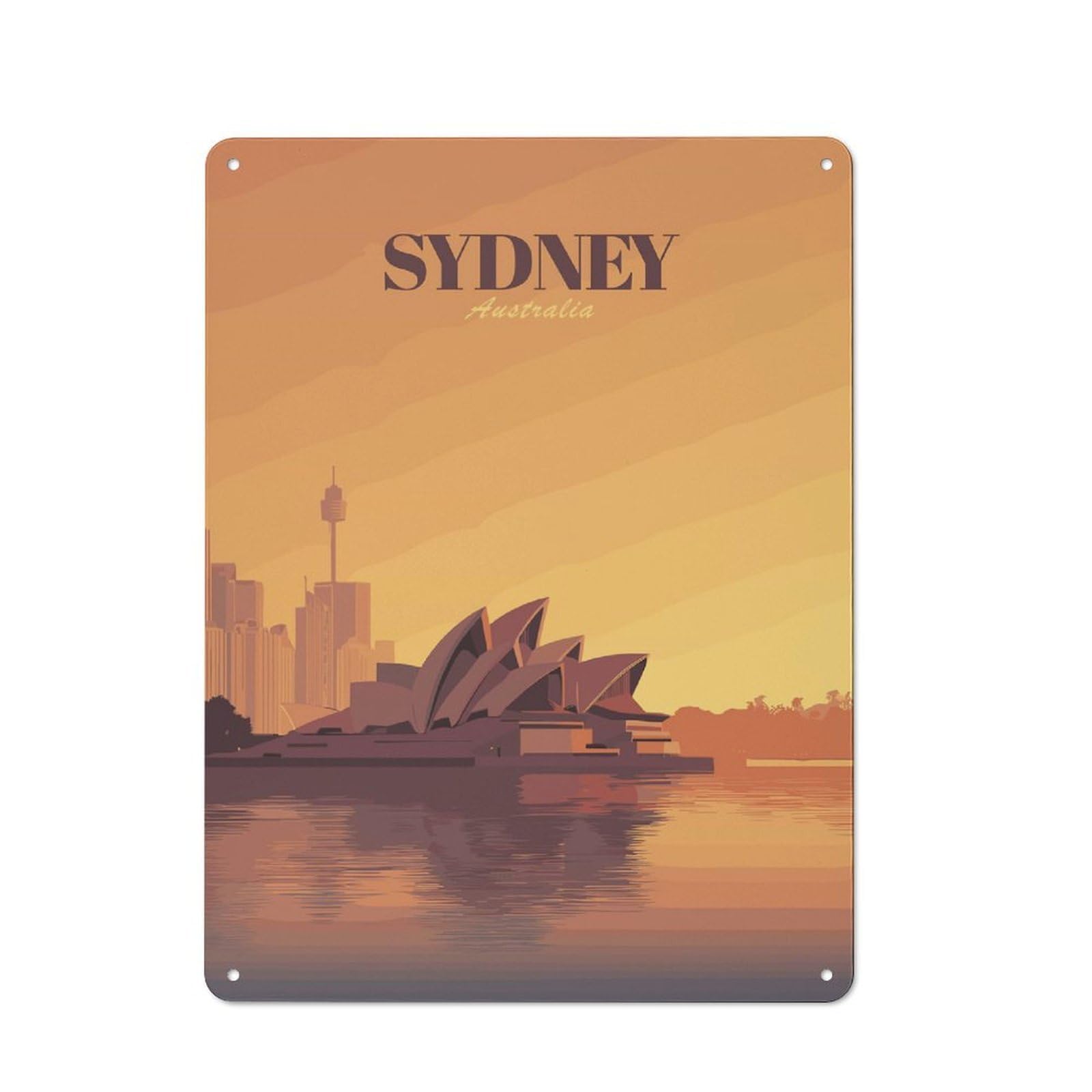 Junmoney Style-24 Sydney, Australia Skyline Illustration Printed Metal Sign 40X30cm For Kitchen Or Home Bar, For Kitchen, Dining Room And Home Bar Wall Decor
