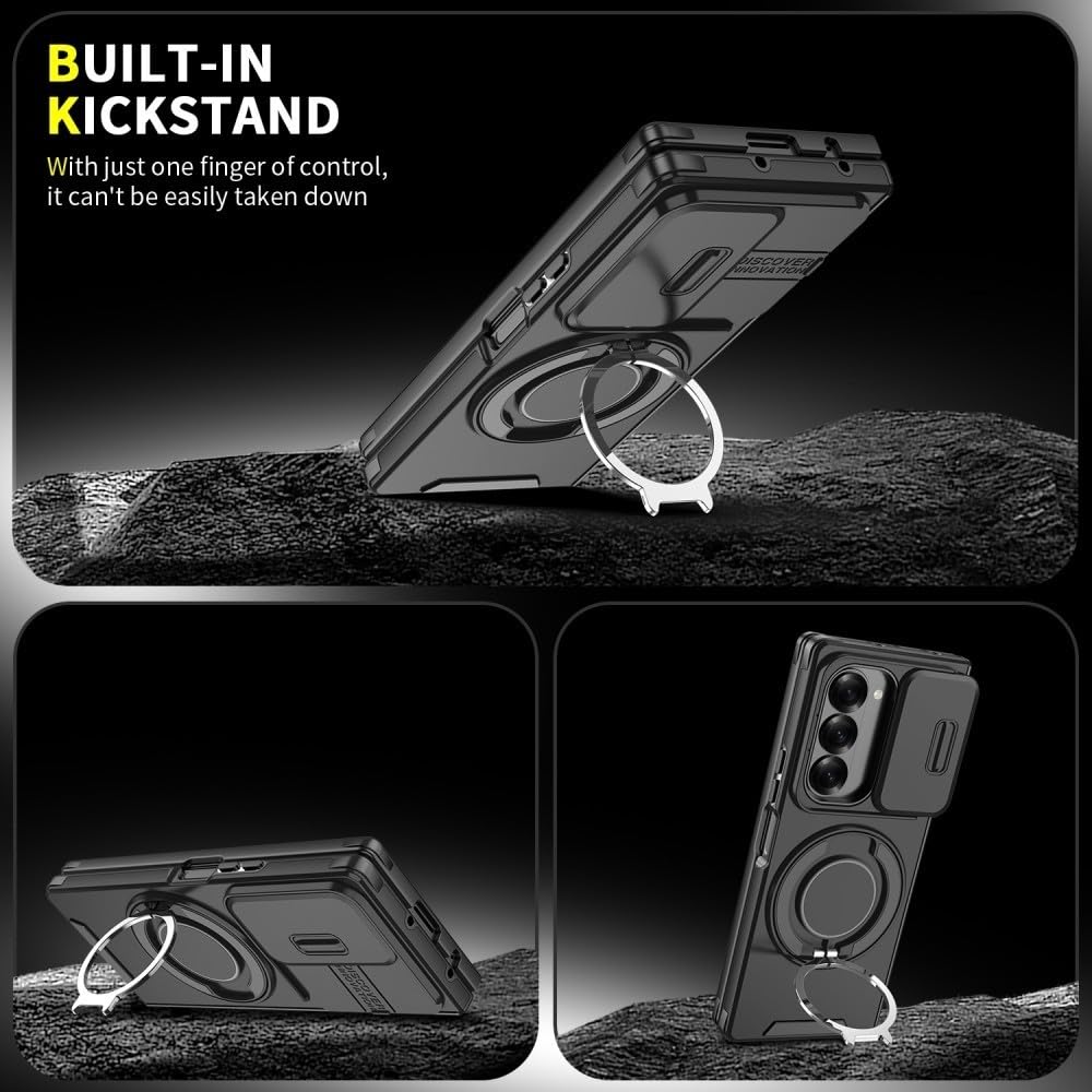 Generic Funda compatible con Samsung Galaxy Z Fold 8 Ultra (color: plateado) con soporte de anillo, funda rígida con tapa trasera
