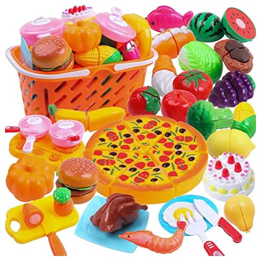 DigHeath 35pcs Pretend Play Food Set,Kitchen Cutting Toys,BPA Free Plastic Fruits & Vegetables for Kids with Realistic Basket,Knife and Chopping Board,Best Children Educational Play Set