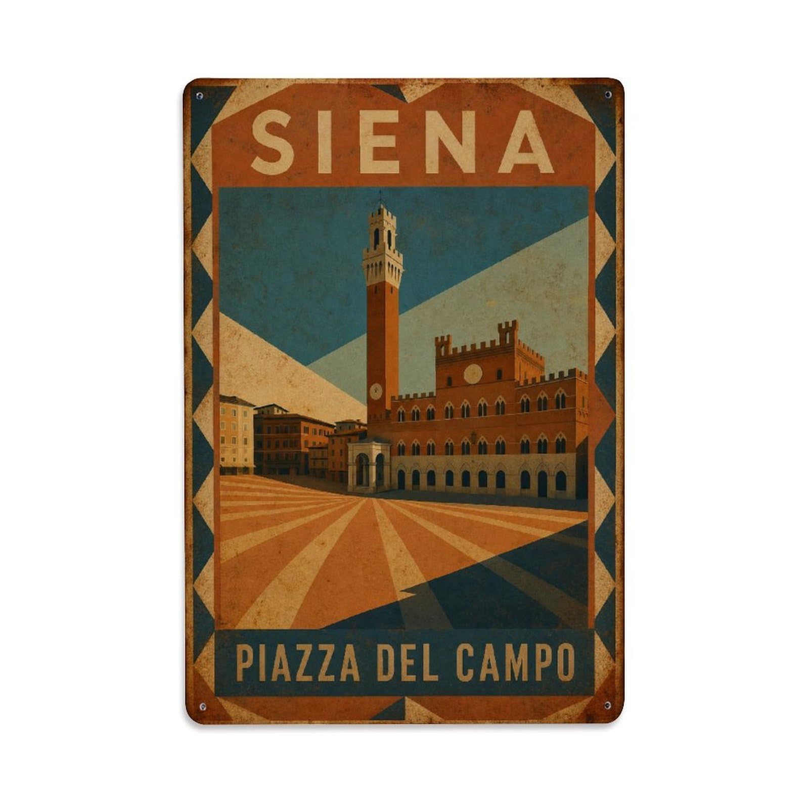 Huiyhb 8X12inch(20X30cm) Vintage Travel Siena Piazza Campo Shell Design Italy Metal Tin Sign