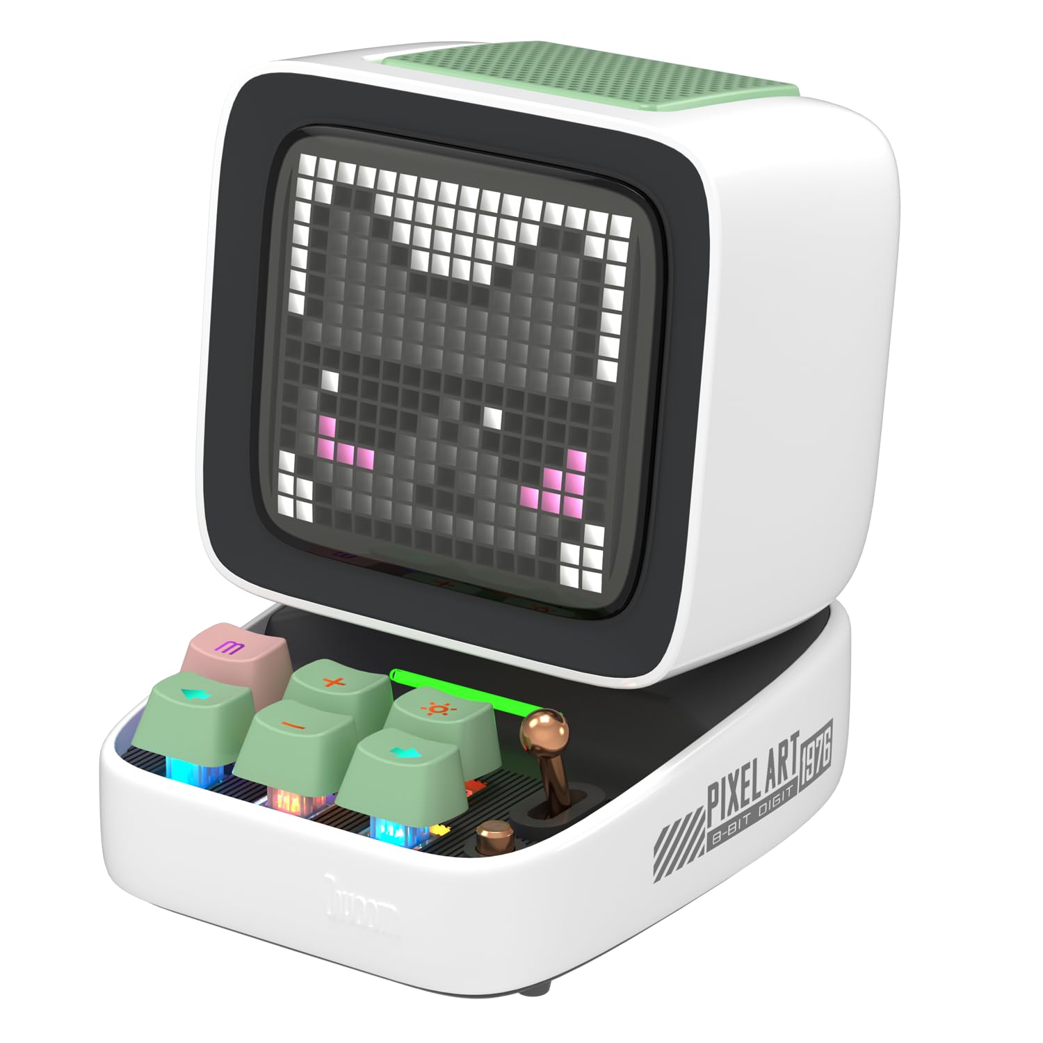 Divoom Ditoo Retro Pixel Art Bluetooth Speaker, Custom Pixel Screen Desk/Bedside Clock with White Noise & Gentle Alarm, Mini Speaker with Games, USB-C and App Control (White)