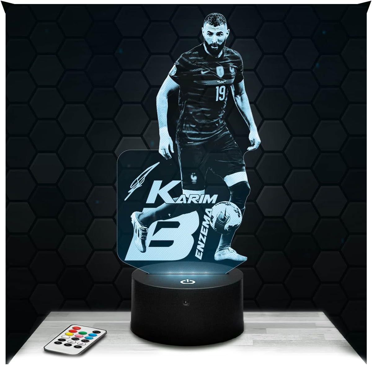 Lampephoto.fr - Karim Benzema in Action Footballer France 3D Lamp, Gift Idea Deco Footballer France Lamp Deco Living Room Man Christmas, Gift Idea Fan of Karim Benzema, Led Bedside