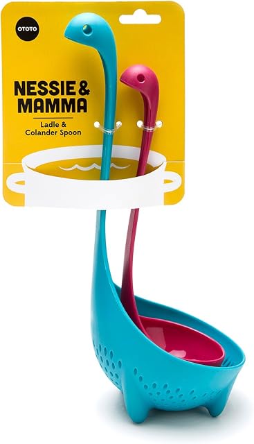 OTOTO Purple Nessie Ladle & Turquoise Mama Nessie Colander Value Pack - Special Edition Soup Ladle & Colander Set - Ladles for Cooking - Kitchen Colander for Pasta - Dishwasher Safe & BPA Free Ladle