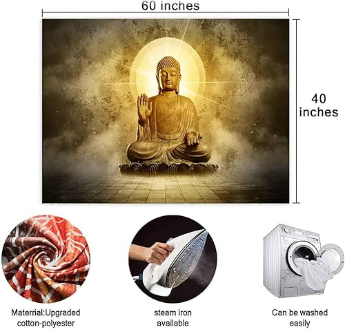 Miniatura 3 de BULOR Tapiz de Buda sentado con luces doradas, tapiz de loto meditando zen, tapiz para colgar en la pared para niños, bebé, cumpleaños, dormitorio,