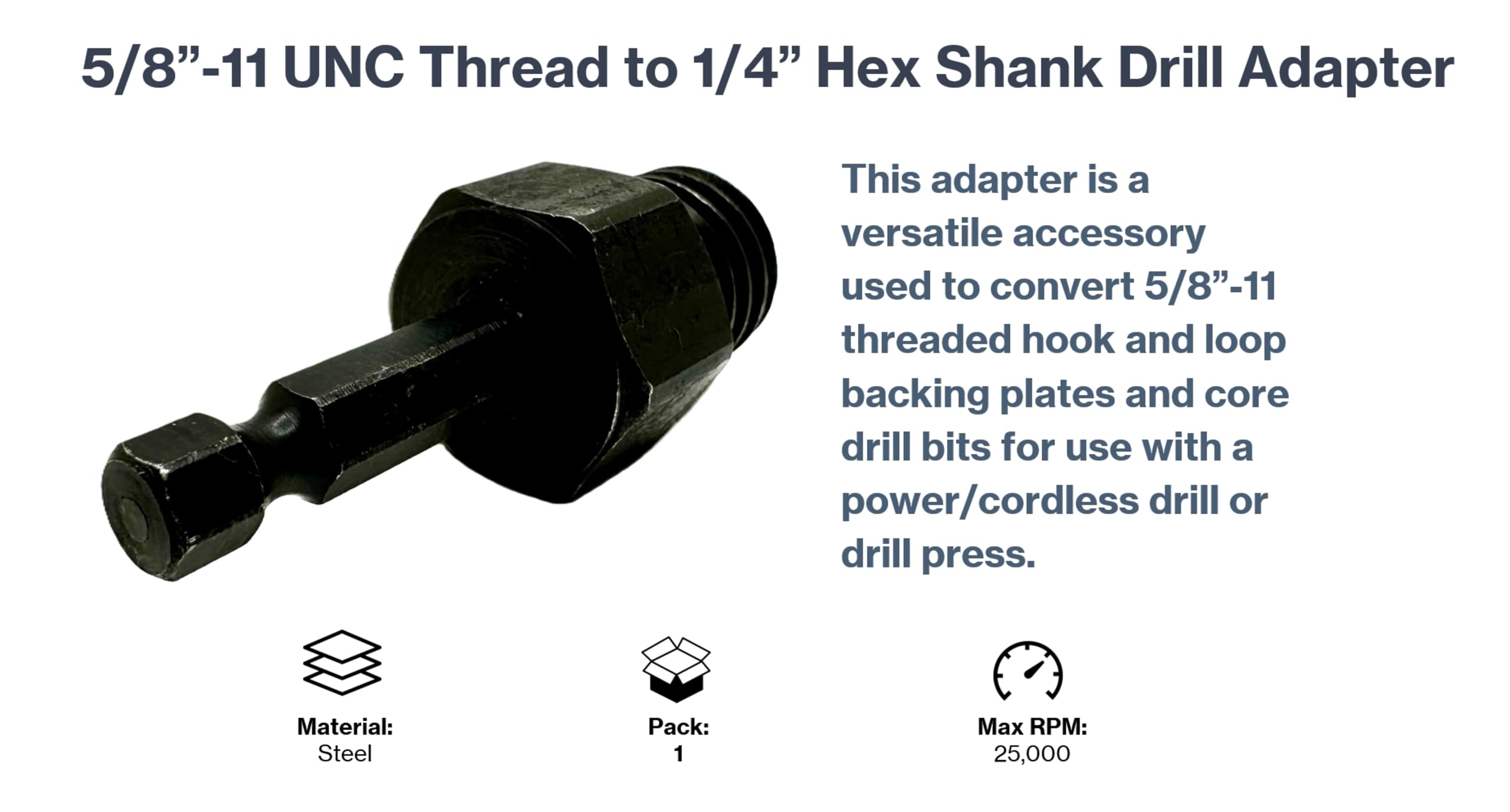 DA3 5/8"-11 to 1/4" Hex Shank Heavy Duty Drill Adapter — Amazon image 4