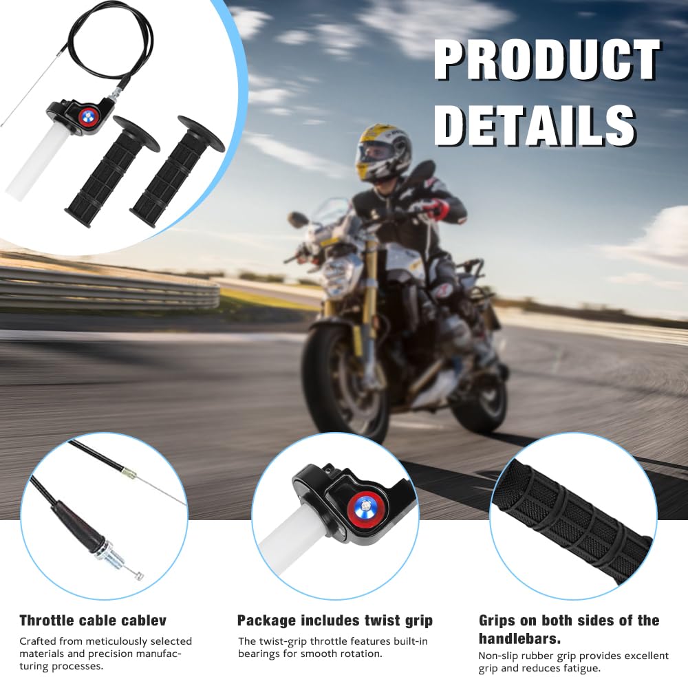 Kit Acceleratore Rapido Moto, Gas Rapido Scooter con Cavo 1.2M e Manubrio a Torsione in Alluminio, 7/8'' 22mm Gas Rapido Manopola per Moto da Cross 50-250cc,Bici da Cross,Pocket Bike,Scooter