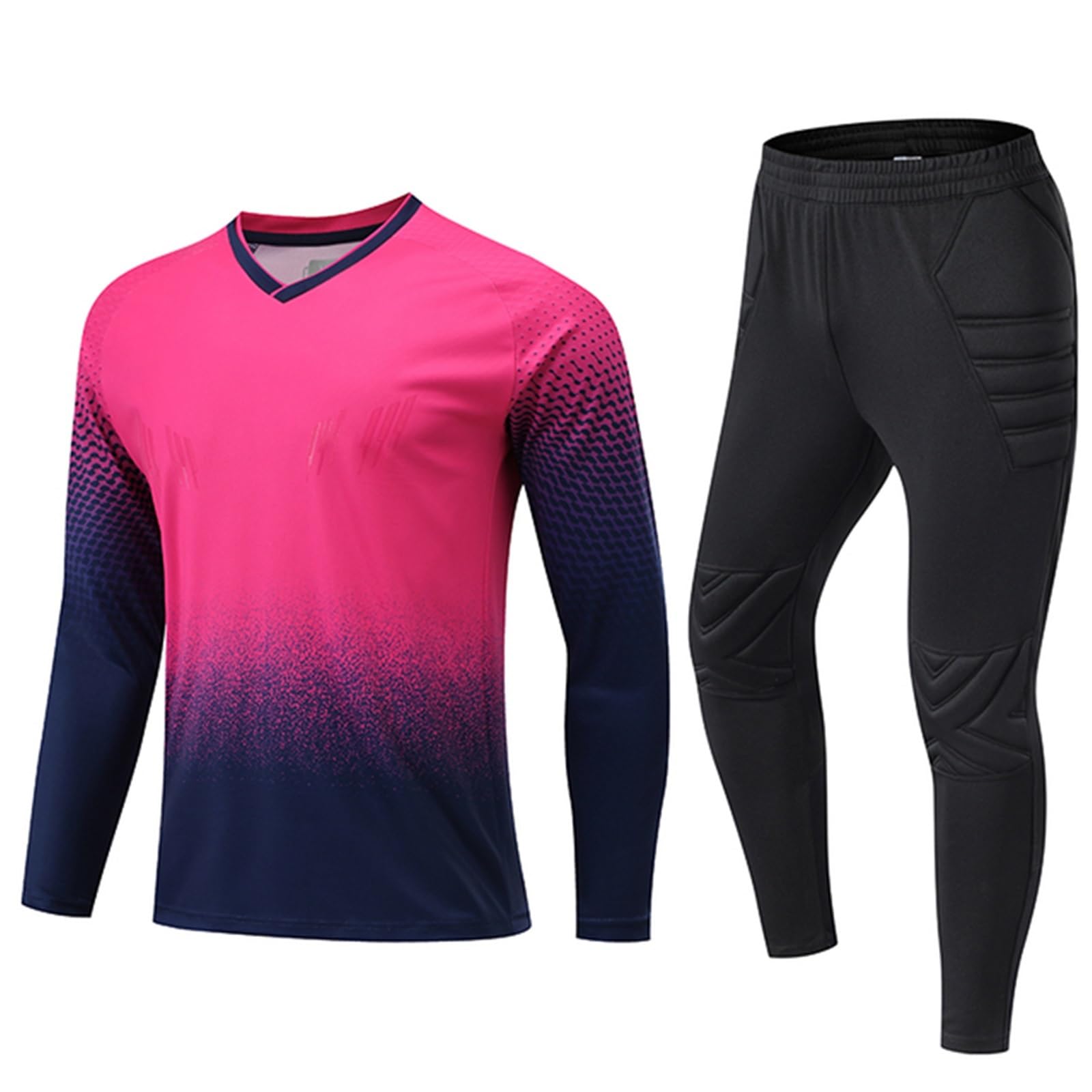 Equipo Portero Infantil - Uniforme Completo con Camiseta y Pantalón, Protecciones de Espuma - Ropa Fútbol Portero Niños/Niñas - Conjunto Entrenamiento Guardameta Junior(Pink set,Aldult XXL)