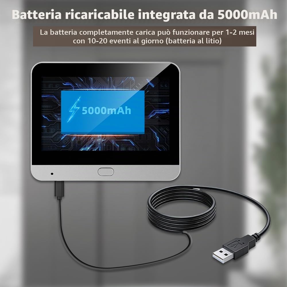 2K Audio Bidirezionale Spioncino Digitale WiFi con Rilevatore di Movimento | Spioncino Senza Fili Videocitofono con Schermo a Colori da 4.3",Porta condominiale Telecamera, 140°Angolo,Visione Notturna