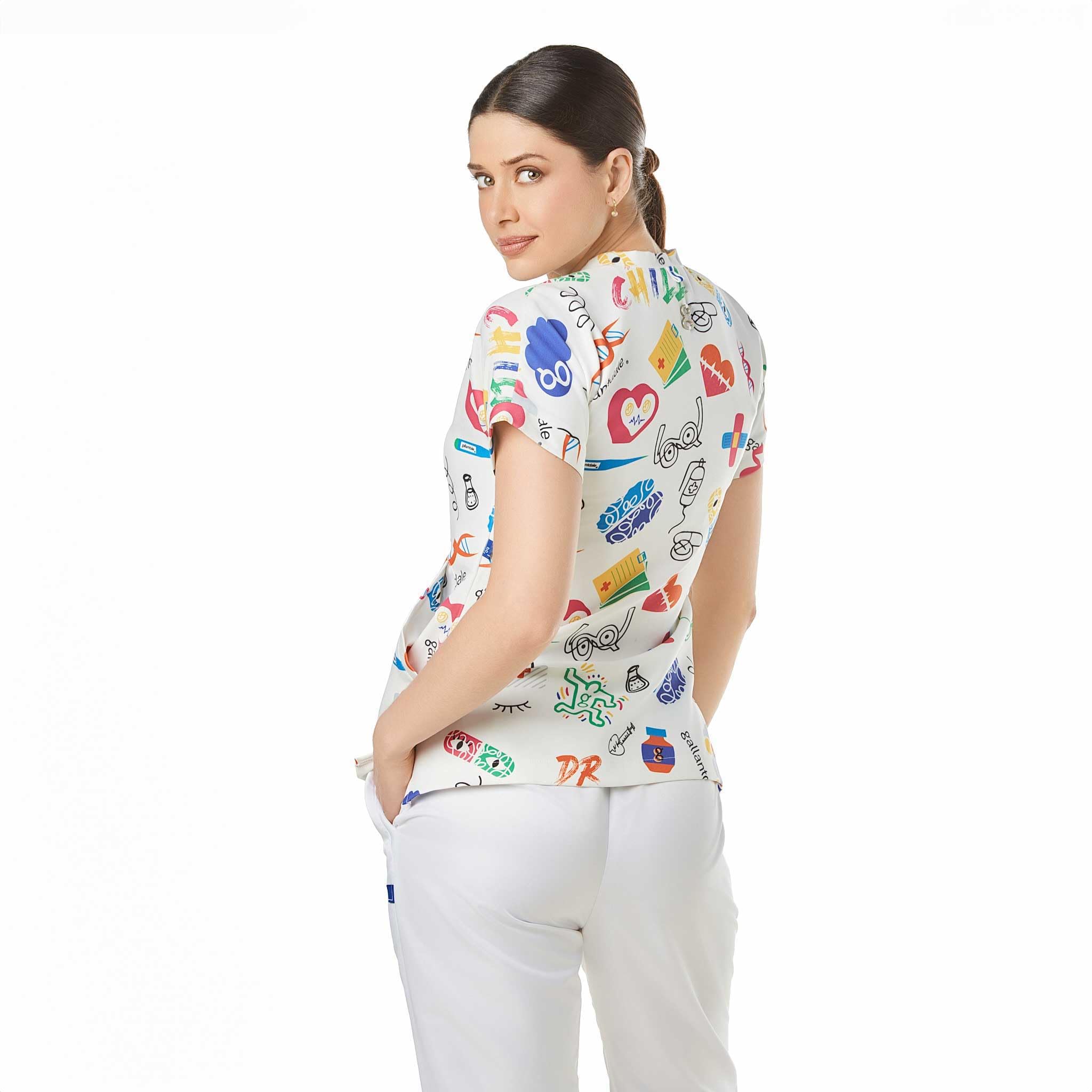Kasack Sanitär District Damen Scotland Bloom Chlor Robuste Jacke Uniform Sanitär Arbeitskleidung Medical Doctor Tierarzt Zeichnungen Marineblau, weiß, X-Large/XX-Large
