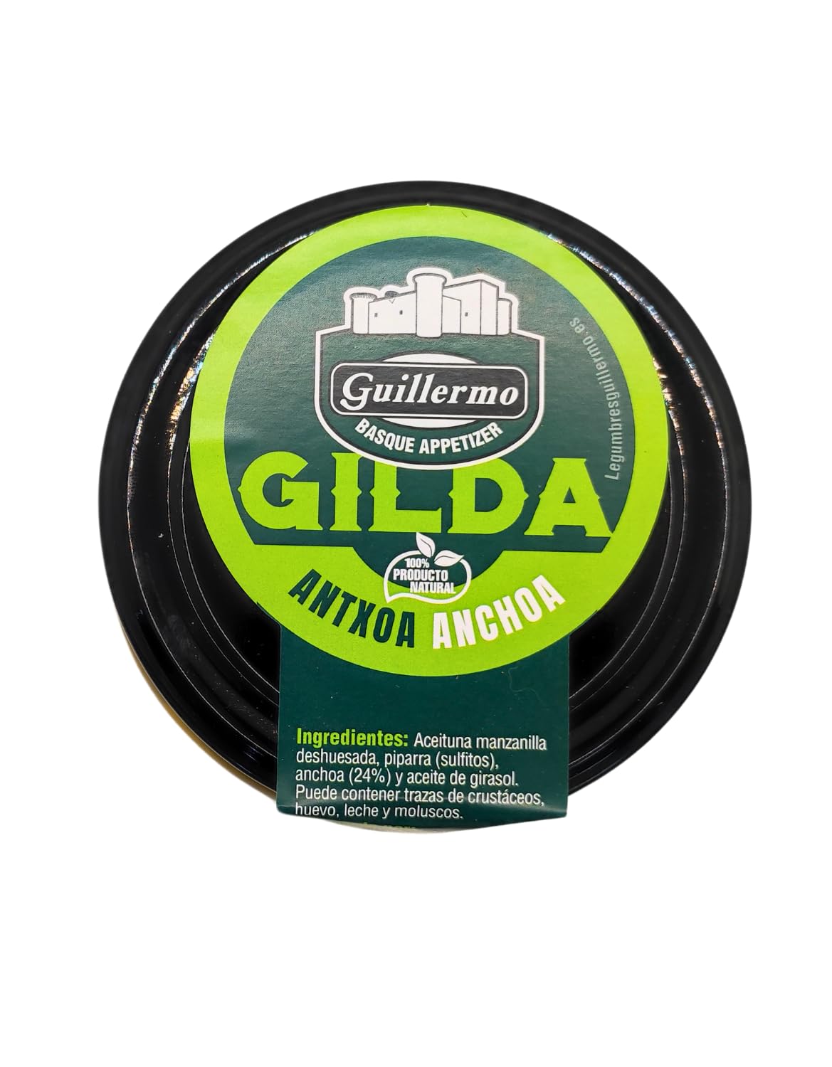 Guillermo | Gilda de Anchoa - 630 g | Aperitivo Tradicional Vasco | Ideal para Pintxos y Tapas | Banderillas de anchoa con guindilla y aceituna