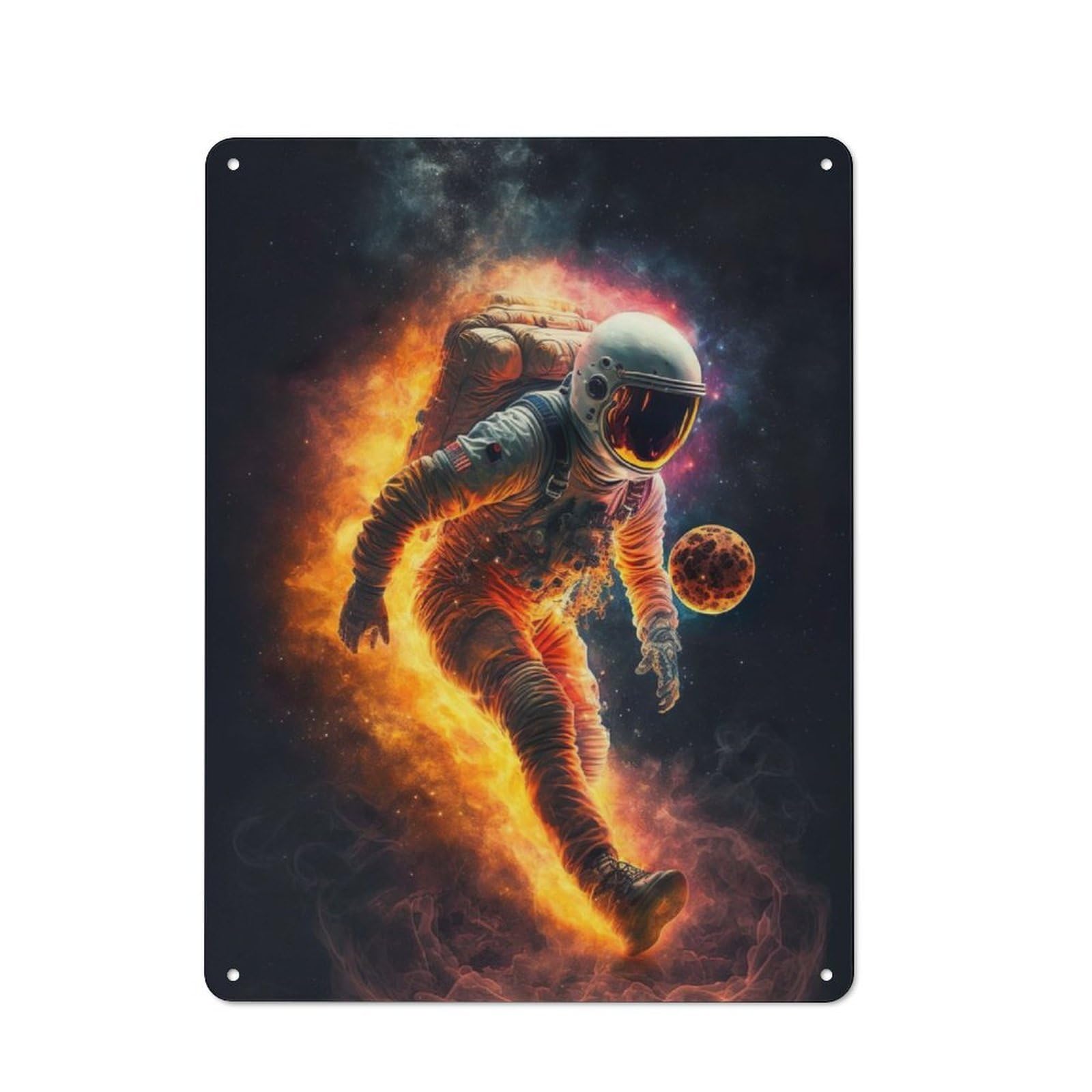 Junmoney Running Astronaut In Space Tin Wall Plaque 40X30cm With For Café Or Home Bar, For Themed Room Decoration, For Living Room And Hallway Decor