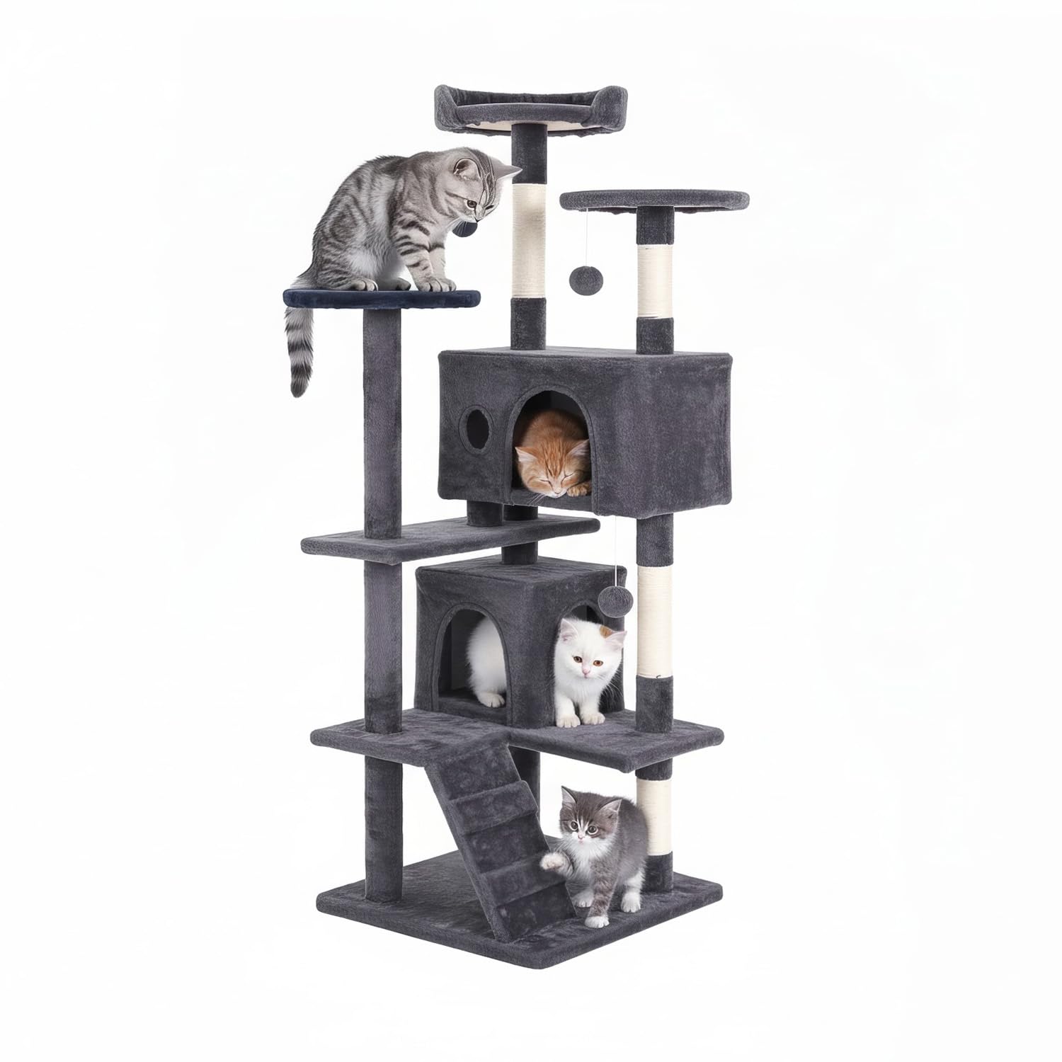 BestPet 139cm Cat Tree Tower for Indoor Cats,Multi-Level Furniture Activity Center with Scratching Posts Stand House Condo Funny Toys Kittens Pet Play House,Ashy