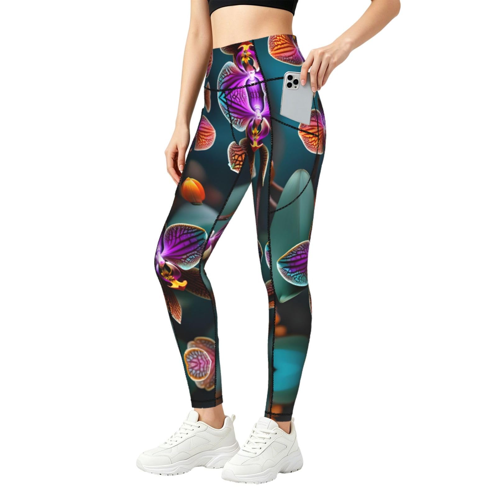 Leggings con estampado de orquídea para mujer que evitan transparencias 8