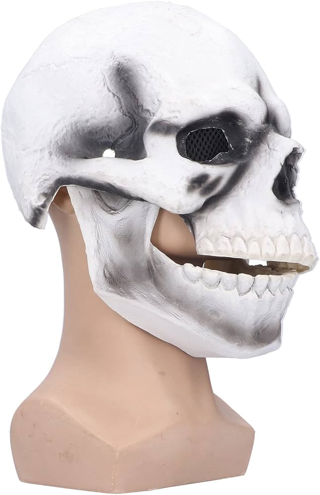 フルヘッドスカルヘルメット、大人のためのコスプレのための輝く目を持つリアルな怖い快適なスカルマスク(白い)