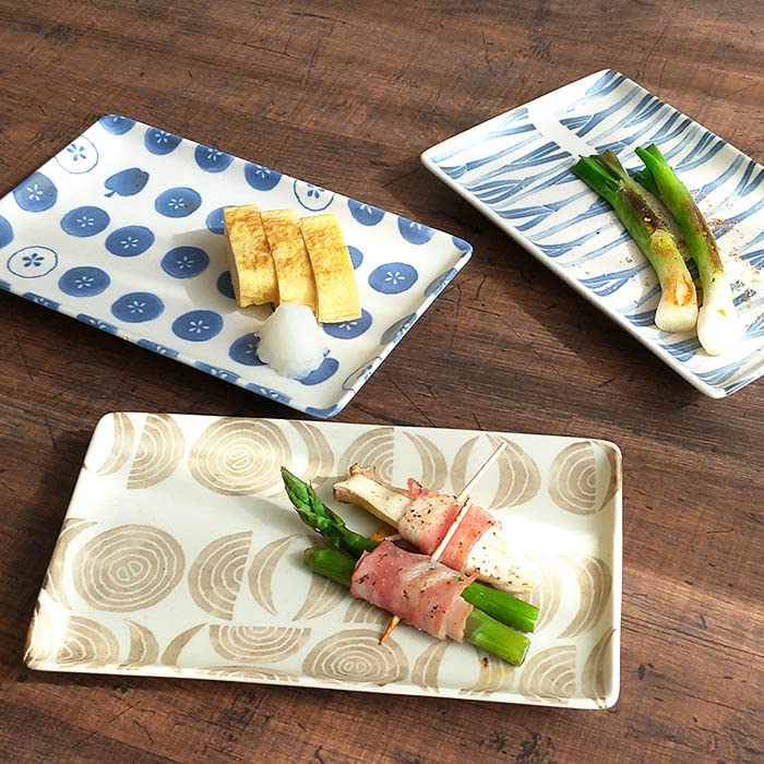 美濃焼　長皿セット 焼き物皿 22cm 和食器 美濃焼 日本製 魚皿 十草 長方形 四角い皿 長皿