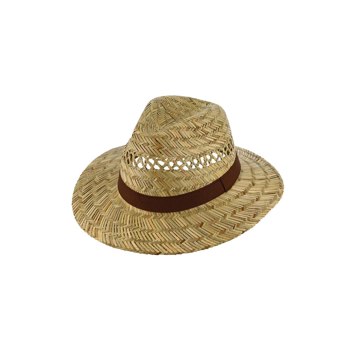 Fiebig Unisex Natural Traveller Straw Hat With Grosgrain Ribbon, Summer Hat With Braided Air Holes, Sun Hat With Wide Brim, 61
