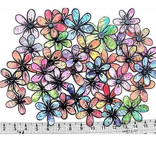 Assorted Hand Painted Flowers Set of 12 Bright Multi Colored Button Center Black Outline Bright Colors