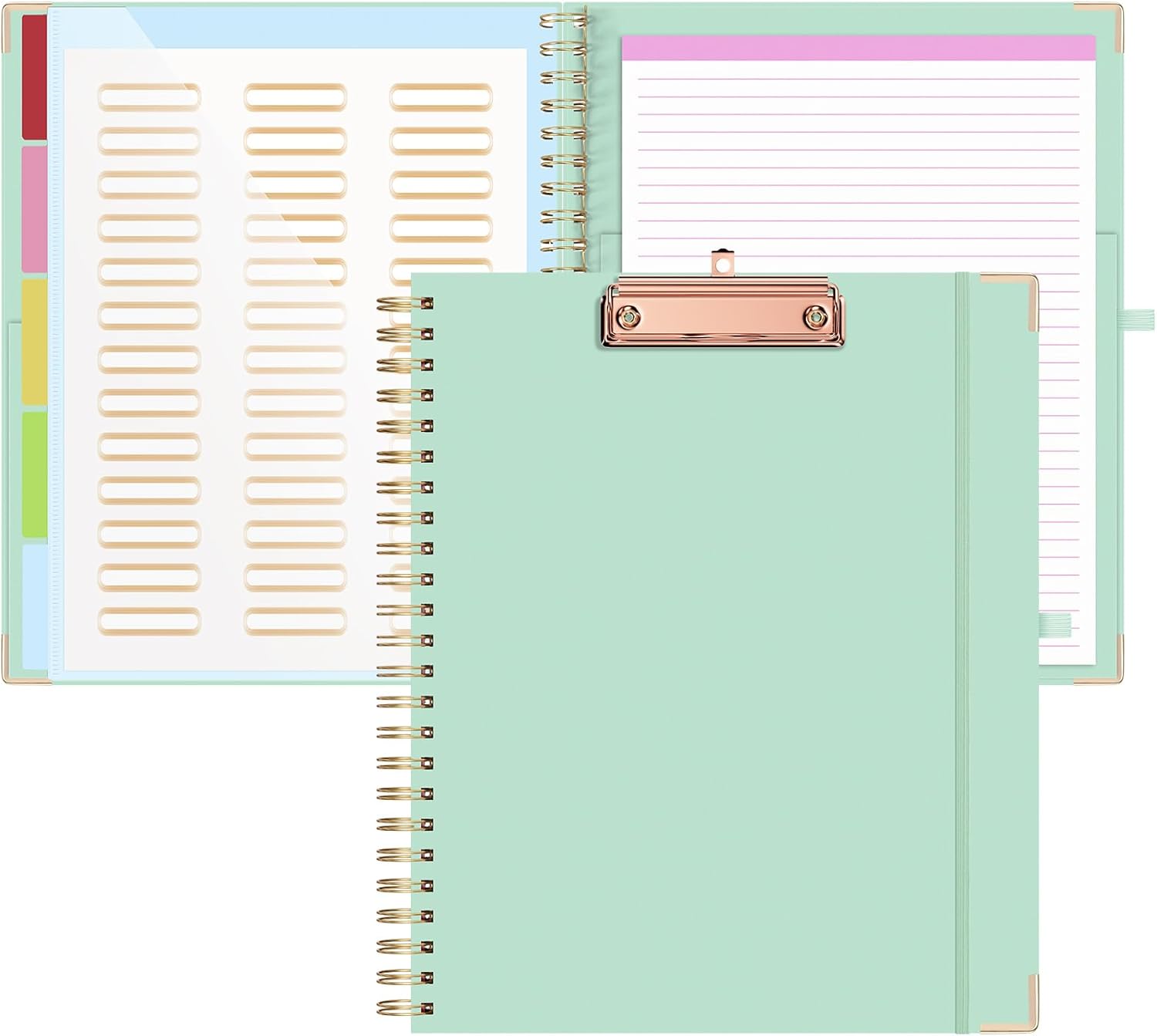 EYROZILL Clipboard with Storage, Clipboards for Letter Size, Clip Board with 5 Folders and 10 Pockets, Spiral Cute Clipboard for Office School Nursing, 8.5'' x 11'' (Sea Foam Green, Letter Size)