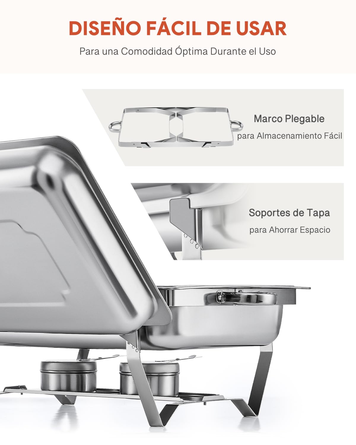Wilprep Juego de 6 Calentadores de Comida para Buffet, Acero Inoxidable 9L, con 2 Bandejas de Calefacción, Chafing Dish para Catering, Eventos y Fiestas (6PCS 12XGN1/2)