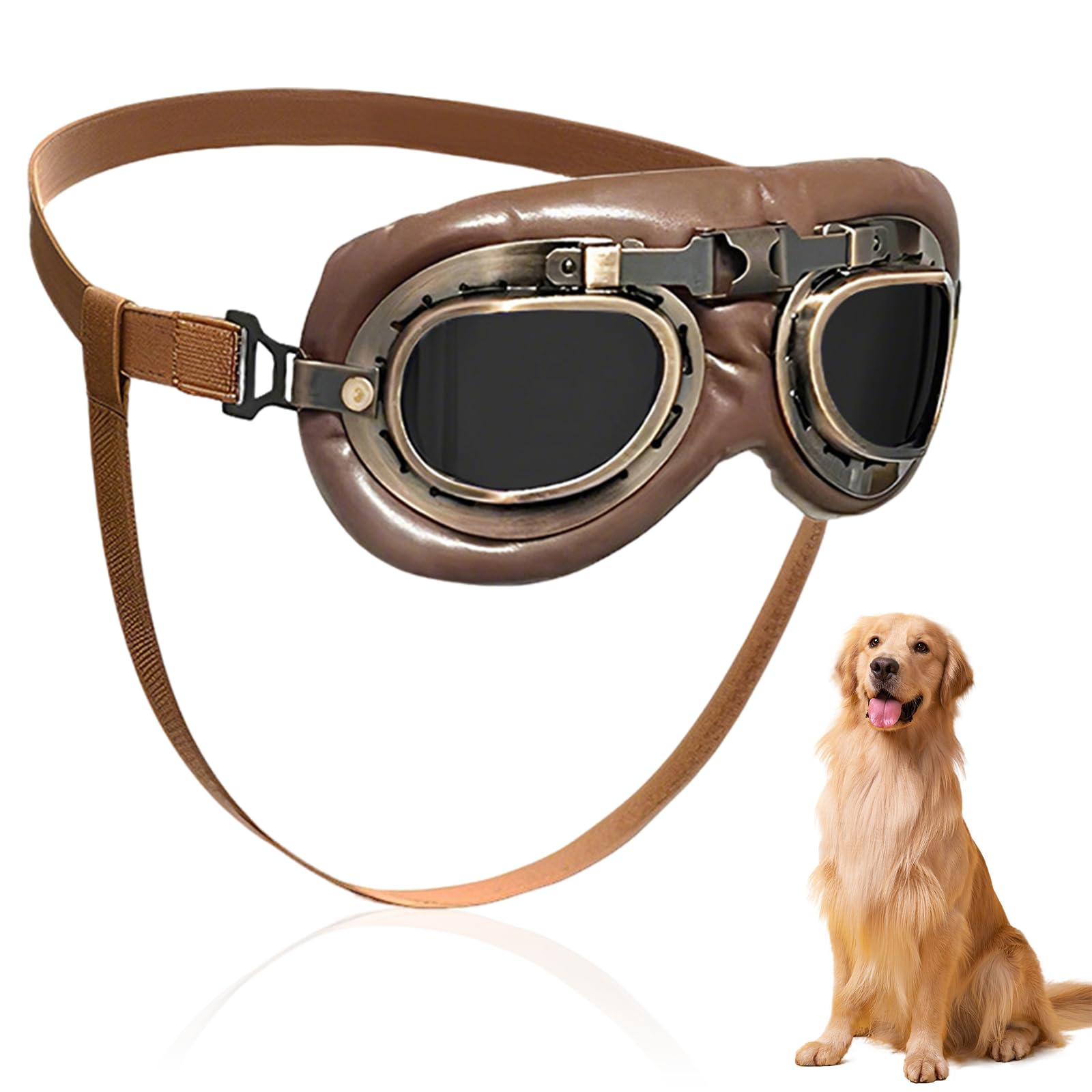 Occhiali da Sole per Cani, Retrò Occhiali Cane, Protezione UV Occhialis da Sole Cane, Fascia Elastica Regolabile, Pieghevole Pet Dog Occhialis Protezione, Adatto a Cani di Taglia Media e Grande