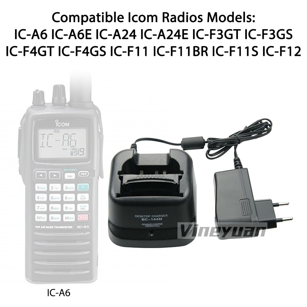 BC-144N Caricabatterie Caricabatterie da Scrivania per Icom IC-A6 IC-A24 IC-F4GT IC-F30GT IC-F11 Caricabatterie Rapido Radio Bidirezionale