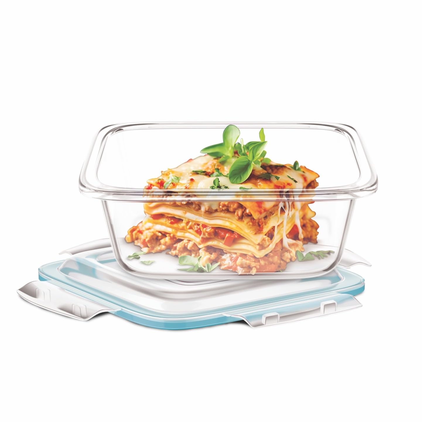 SignoraWare Lock N Store Borosilicate Glass Square Container | Trendy and stylish | Heat Resistant | Air Tight & Spill Proof | Microwave safe | Best for Storing Leftovers (520 ml | Clear)