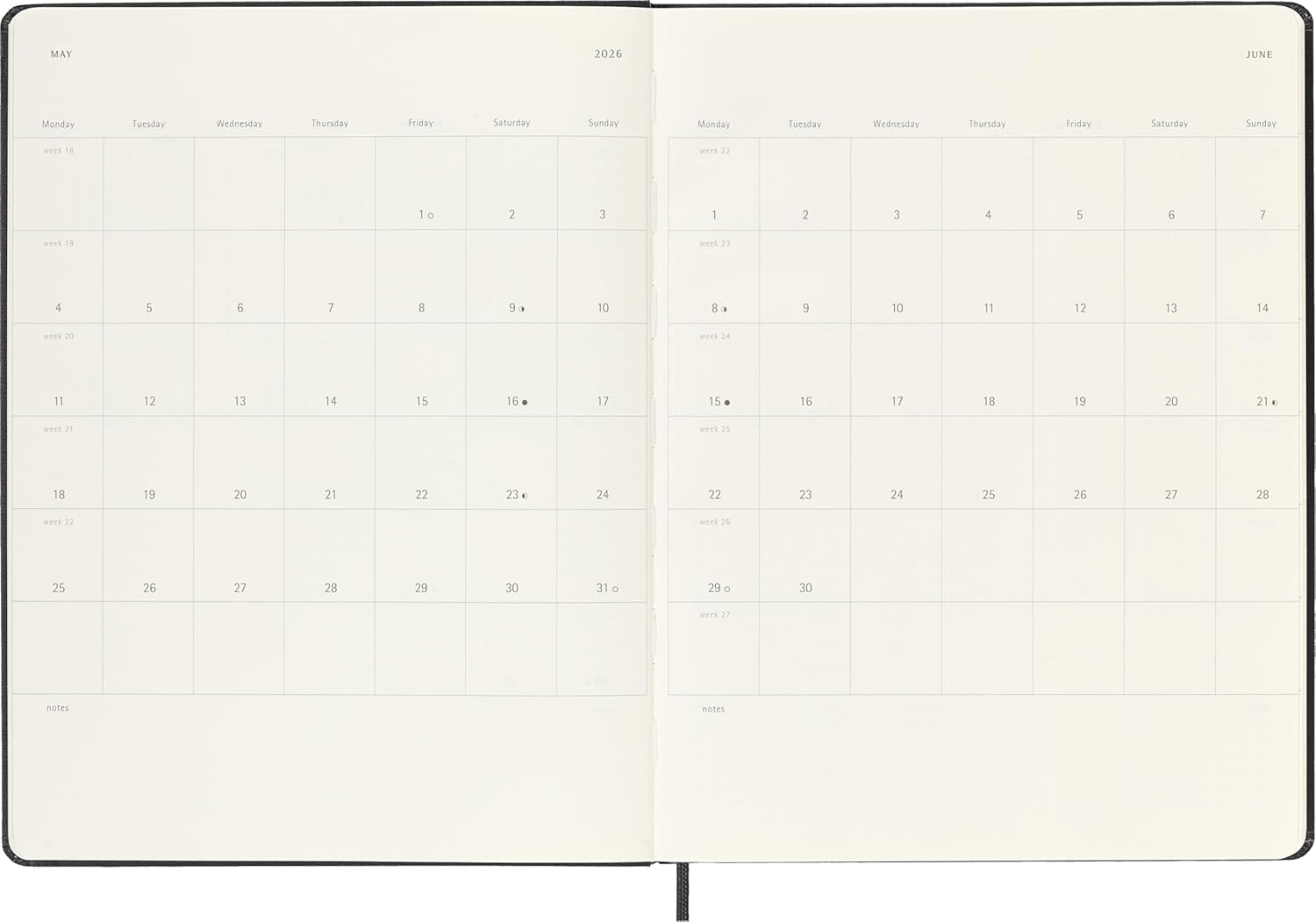 Moleskine Classic 12 Month 2026 Weekly Planner, Hard Cover, XL (7.5" x 9.75"), Black, 144 pages