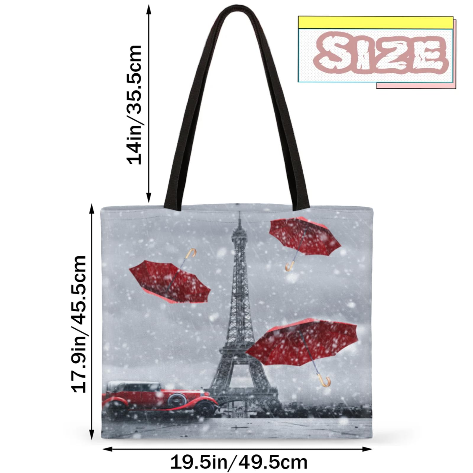 Mularoka Tower Umbrella Car Square Canvas Tote Bag Top Handle Purses Stylish Women Canvas Shoulder Tote Bags Reusable Handbags for Work Travel Picnic Beach Shopping Gym Hiking