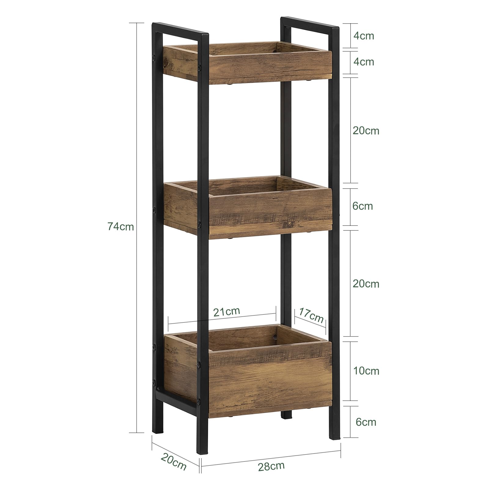 SoBuy Mobiletto Bagno Salvaspazio con 3 Ripiani Robusti – Mobile Bagno Stretto in MDF fino a 30kg, Armadietto Bagno color legno per piccoli bagni 28x20x74cm FRG226-F