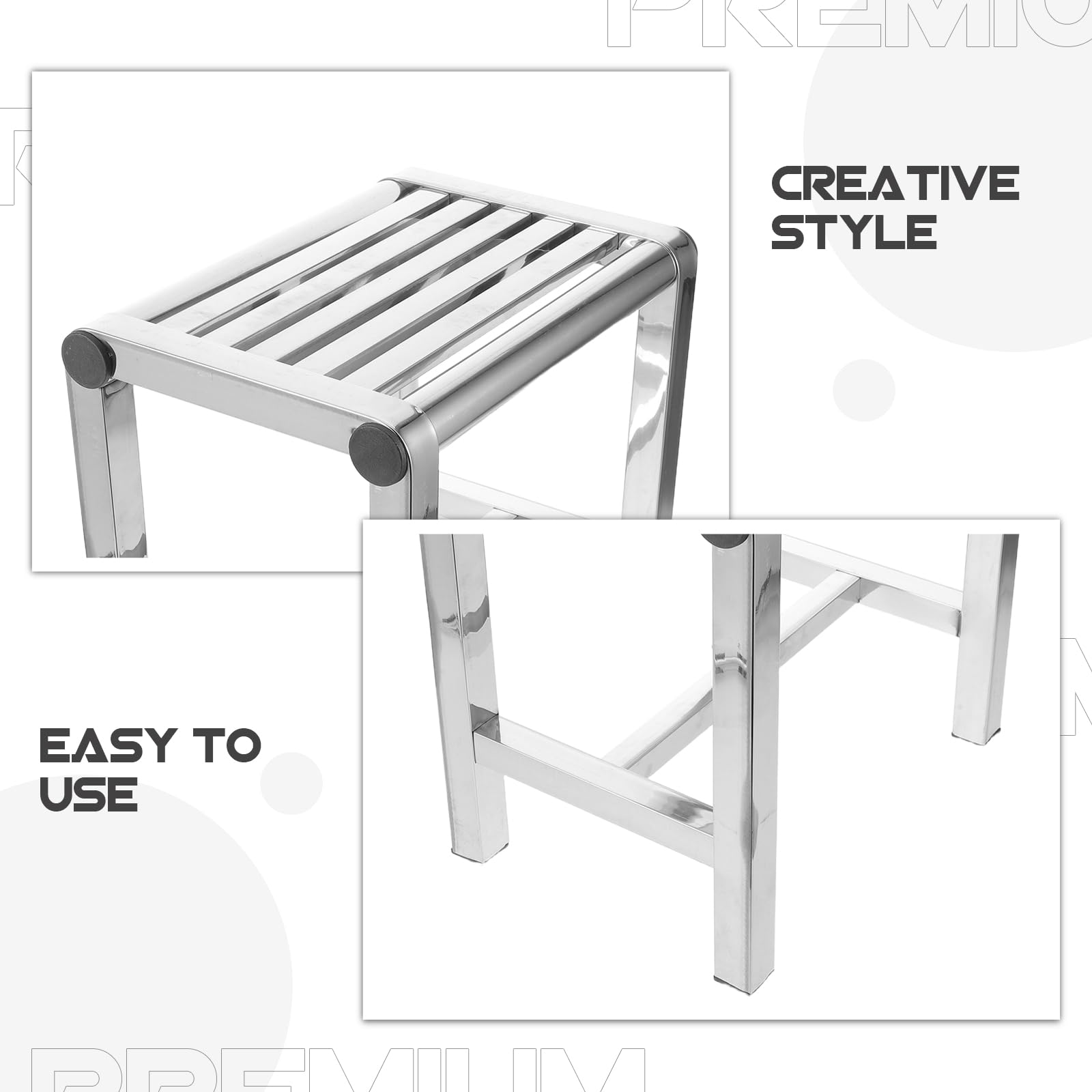 Taburete de Ducha de Acero Inoxidable Diseño Antideslizante para Personas Mayores, Asiento Resistente y Compacto Adecuado para Baño, Cocina y Balcón