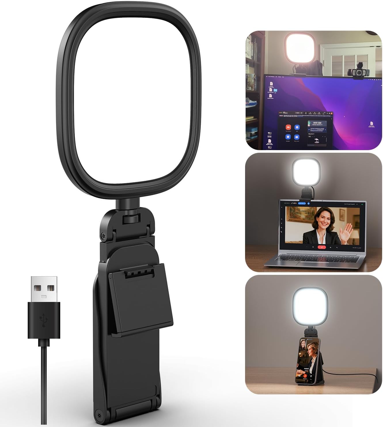 Upgraded Ring Light for Laptop, Monitor, Desk & Phone – Eye-Caring LED Webcam Light with Screen-Safe Clip, Adjustable Monitor Mount, 50 Lighting Modes, Computer Light for Zoom, Streaming, Video Calls